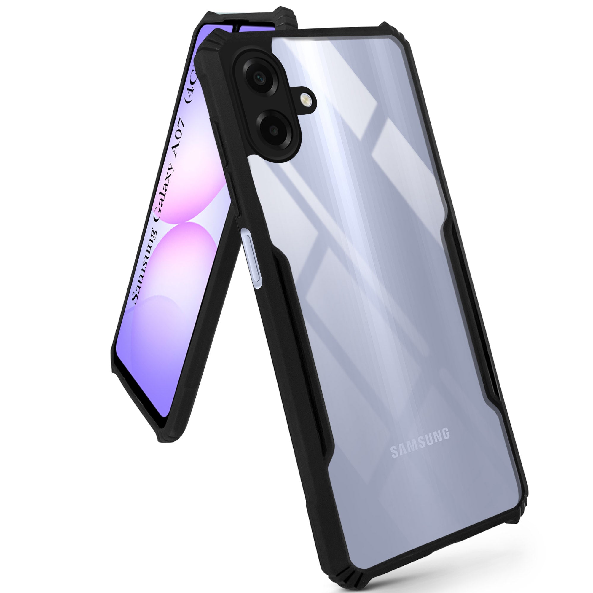 For Samsung Galaxy A07 4G Back Cover Case Hybrid (Shockproof with Polycarbonate Clear Panel | Professional Black)