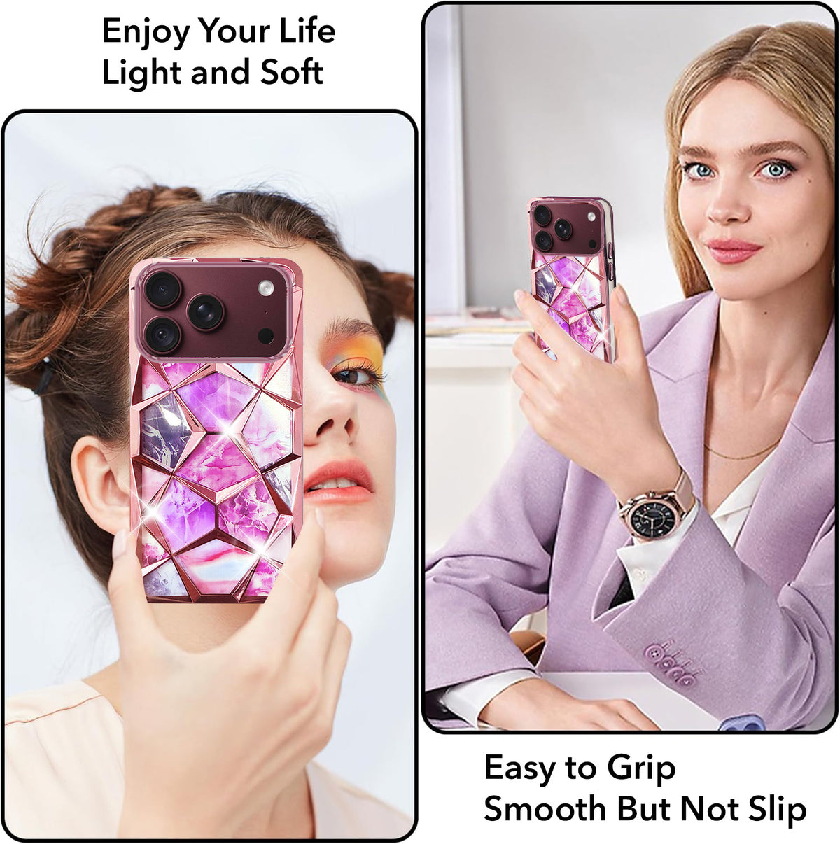 For Apple iPhone 18 Pro Back Cover Case Compatible 3D Silicone (Dual Design Glitter Sparkle and Detachable Diamond Print Case | Soft and Flexible)