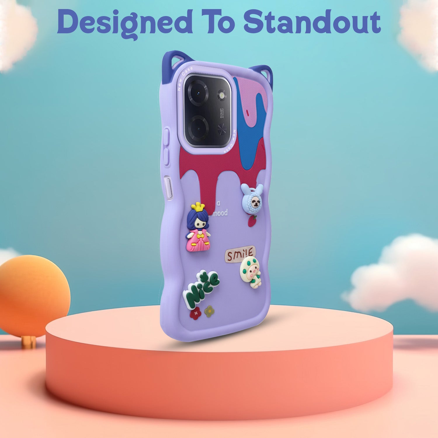 For Poco C85 5G Back Case Cover Strap (3D Embossed Figures | Strap Holder | 360* Soft Cushion with Camera Bump)