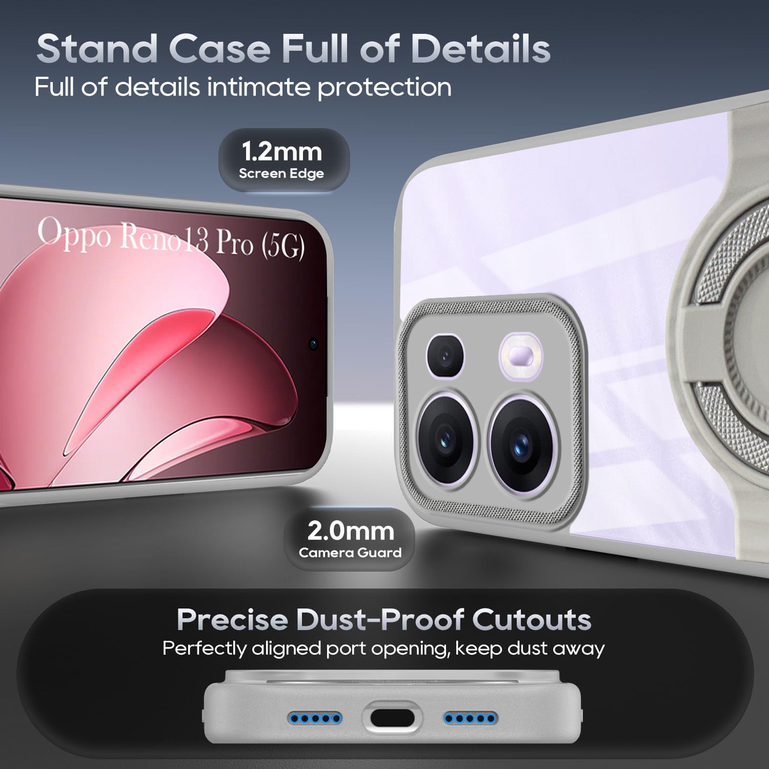 For Oppo Reno13 Pro 5G | Oppo Reno 13 Pro 5G Back Cover Case with stand (Built-in Ring Holder Kickstand | Lifetime Anti Yellow | Camera Protection)