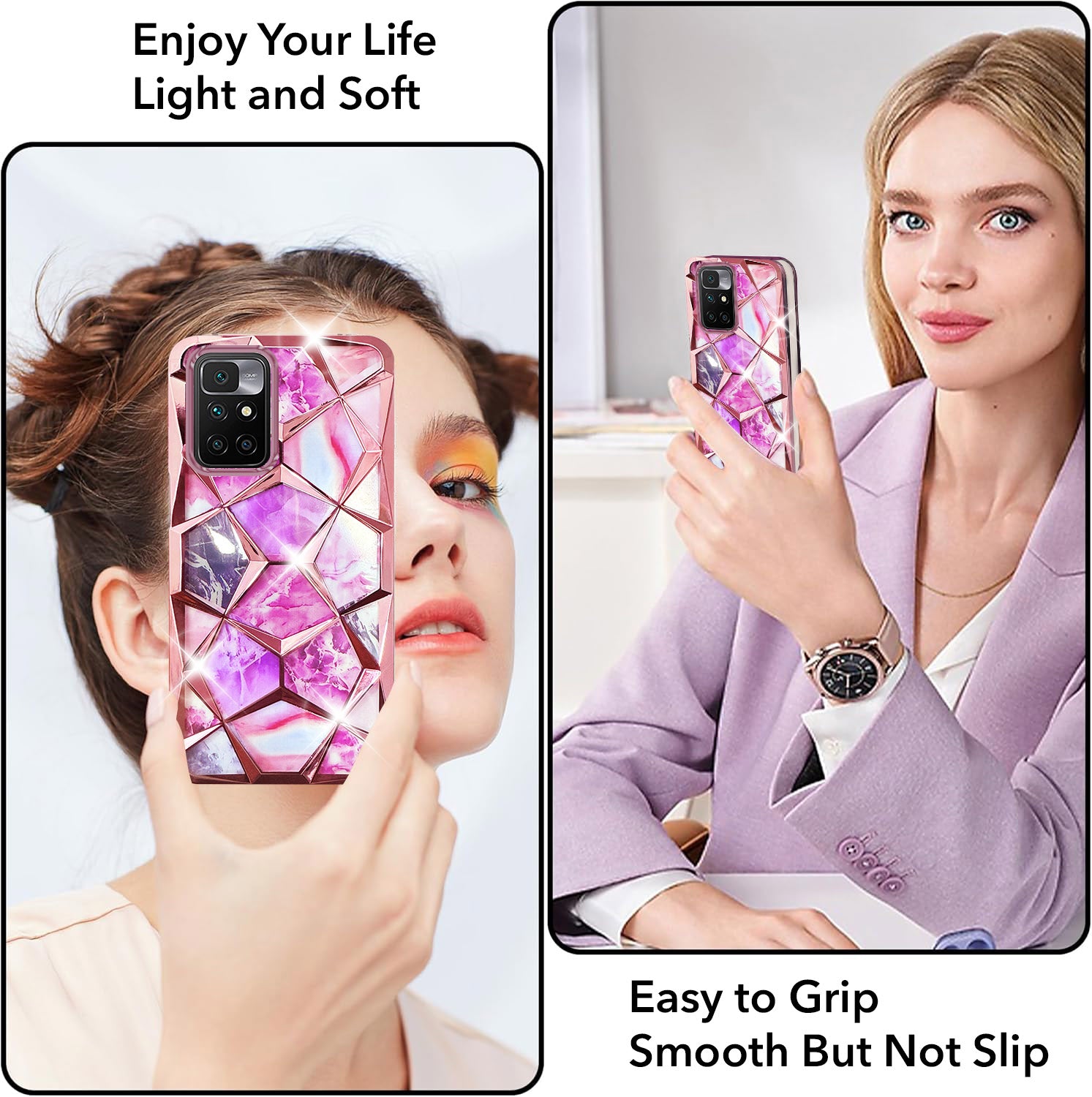 For Xiaomi Mi Redmi 10 Prime Back Cover Case (Dual Design Glitter Sparkle and Detachable Diamond Print Case | Soft and Flexible)