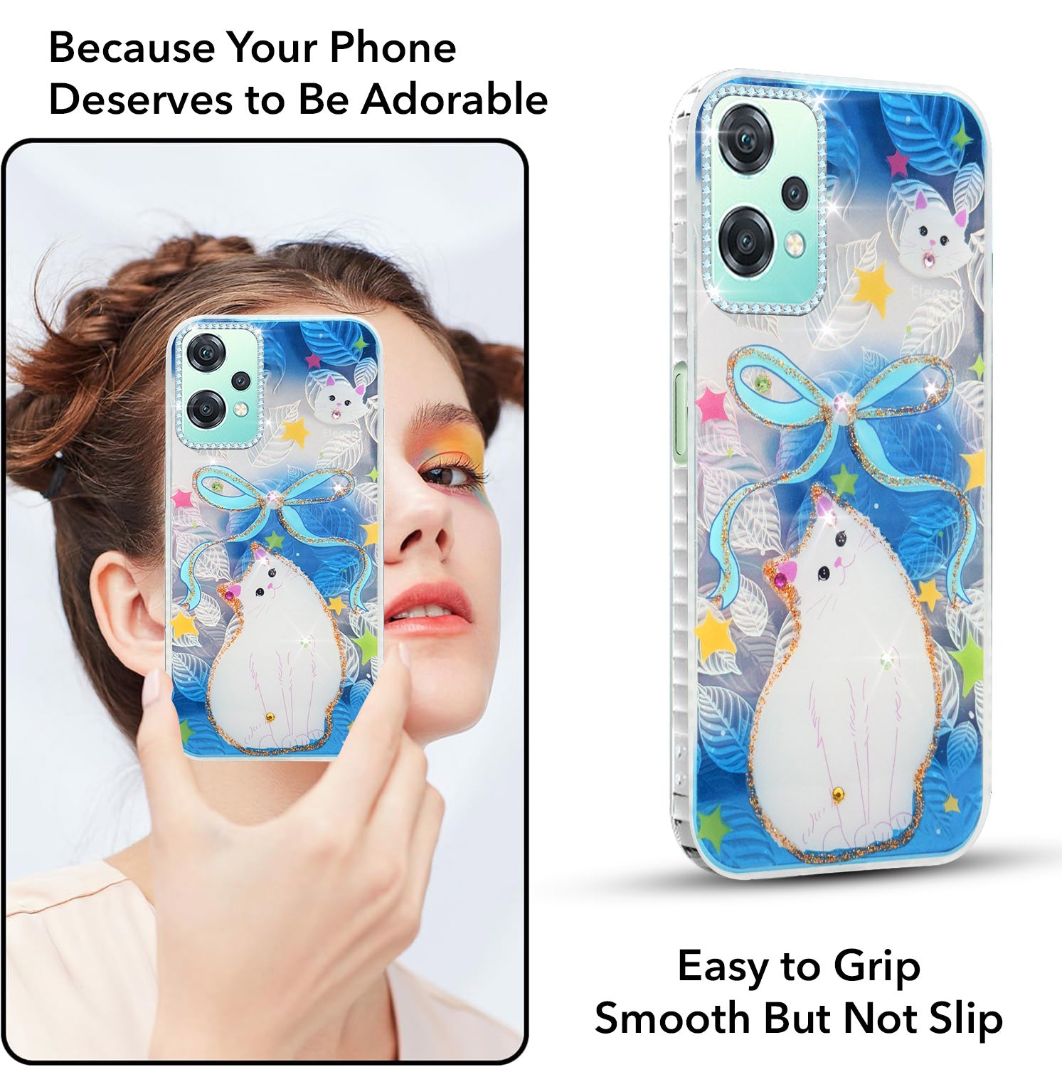 For OnePlus Nord CE 2 Lite Back Cover Case (Luxury Floral Glitter Cute Butterfly | Diamond Studded Camera Bump | Girls & Women Design)