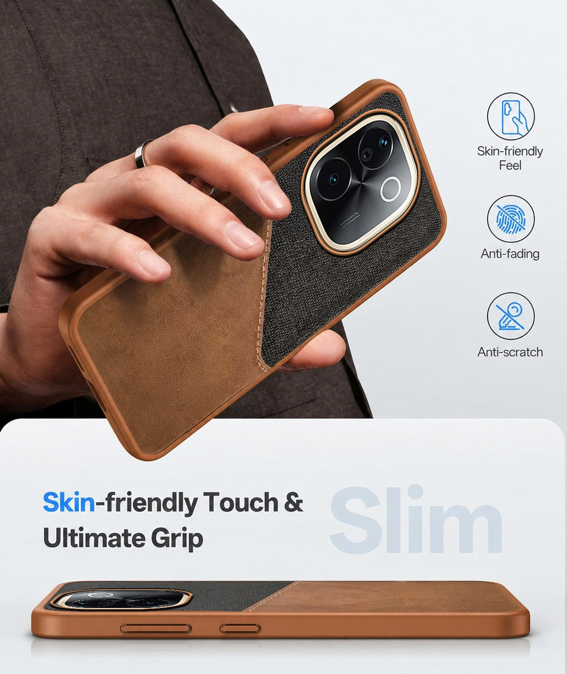 For Vivo T3 Pro Back Cover Case (Dual PU Leather Stitch | Professional Minimalist | Soft and Flexible)