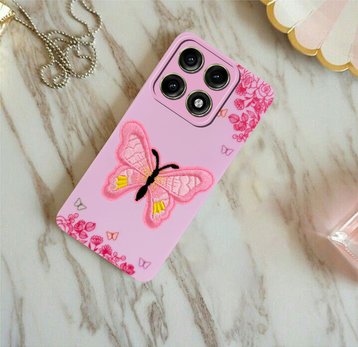 For Motorola Edge 70 Pro |  Motorola Edge 70 Pro Plus Back Cover Case (Soft Butterfly Embroidery | Women Teen Girls | Camera Protection| Matte Silicone)