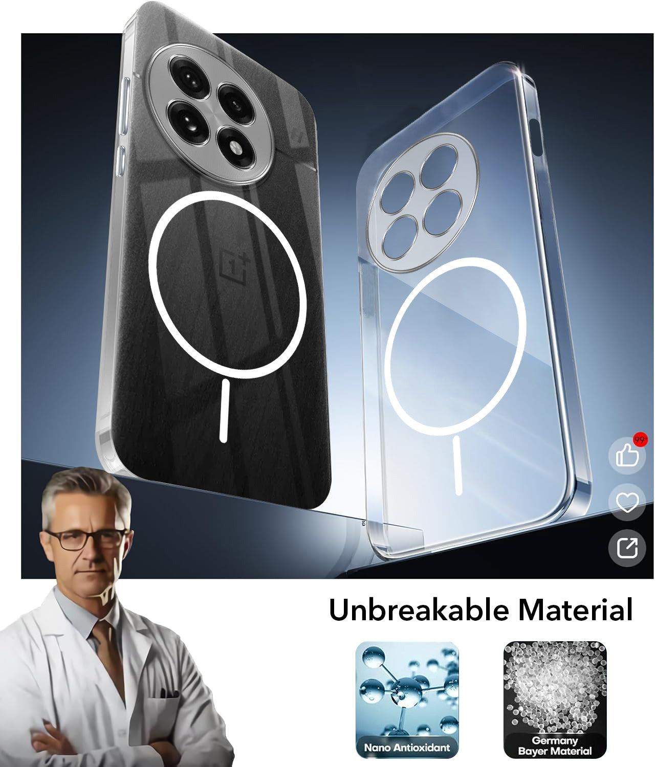 For OnePlus 13 Back Cover Case (Crystal Clear Case | MagSafe Wireless Charging Support | Hard Anti Yellow | Camera Protection Bump)