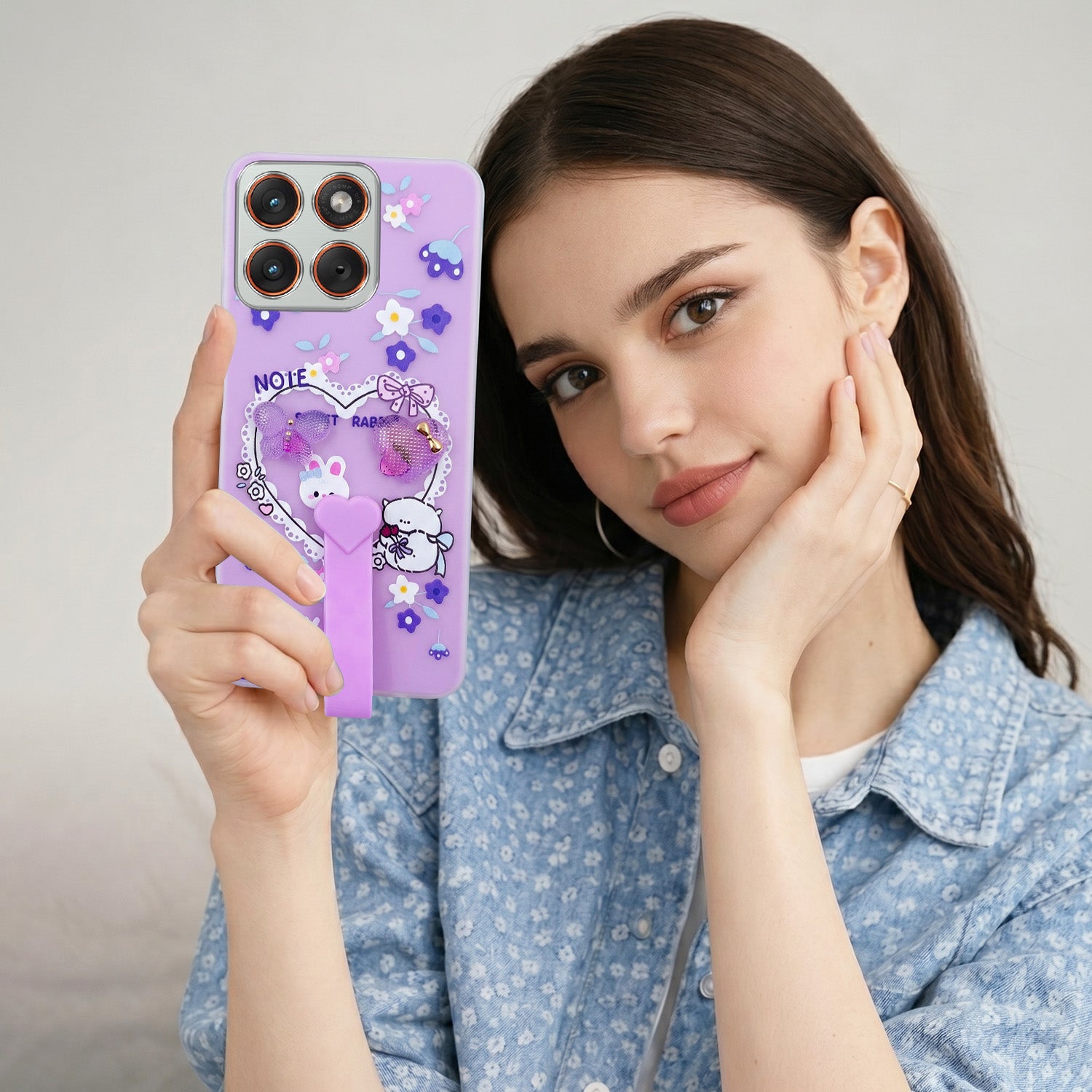 For Motorola Moto Edge 70 Back Cover Case (3D Cute Heart Strap Holder | Camera Protection | Designer Girls Print)