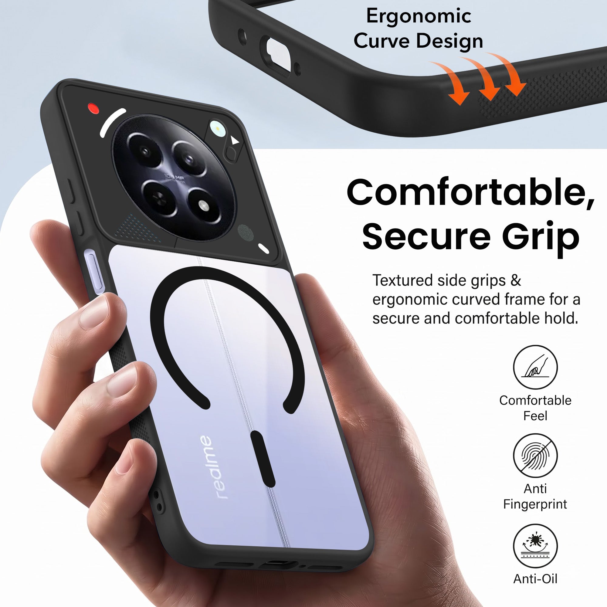 For Realme 12 | Realme 12X Back Cover Case Lifetime Anti-Yellow Clear (Camera Protection | Side Grip | Wireless MagSafe Compatible)
