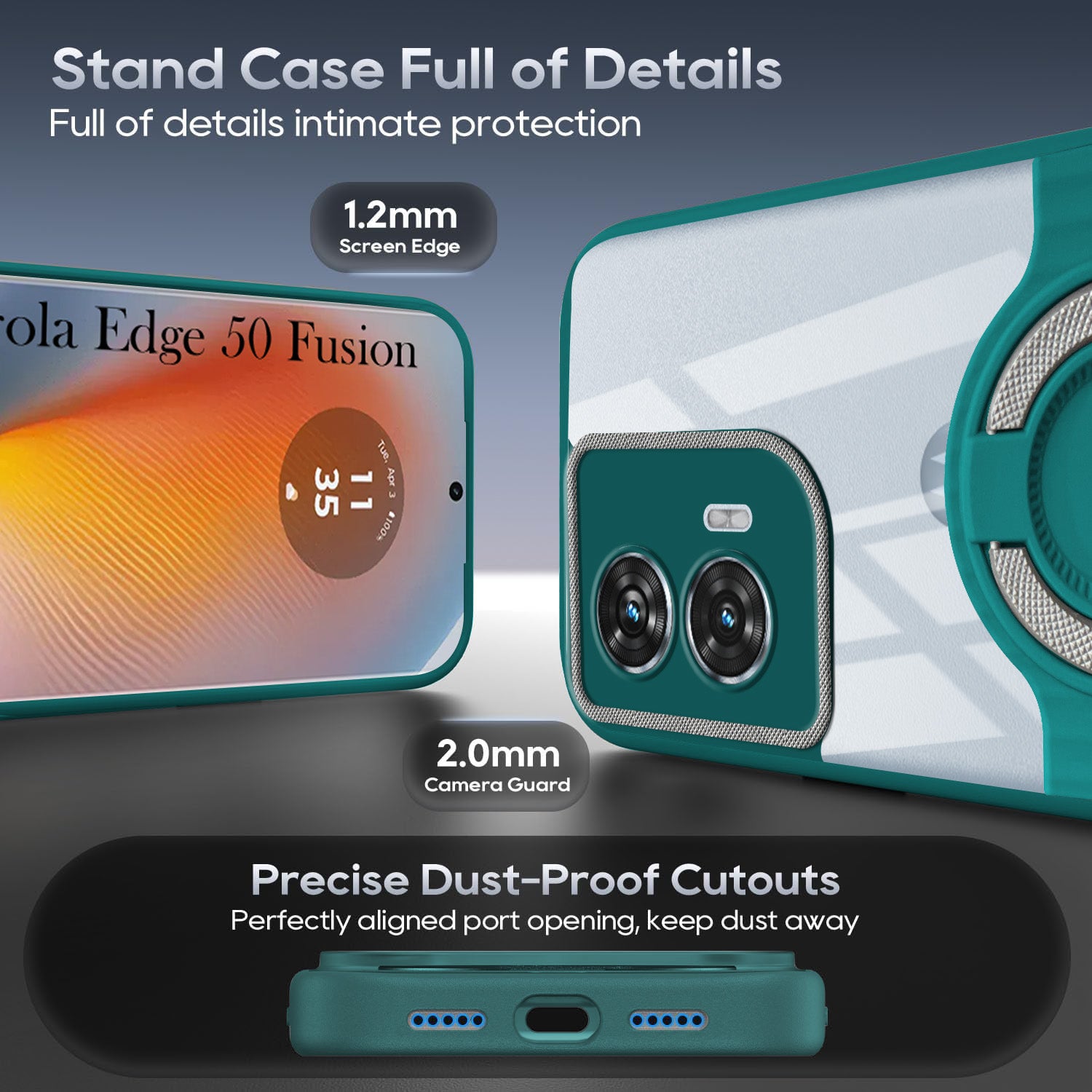 For Motorola Moto Edge 50 Fusion Back Cover Case with stand (Built-in Ring Holder Kickstand | Lifetime Anti Yellow | Camera Protection)