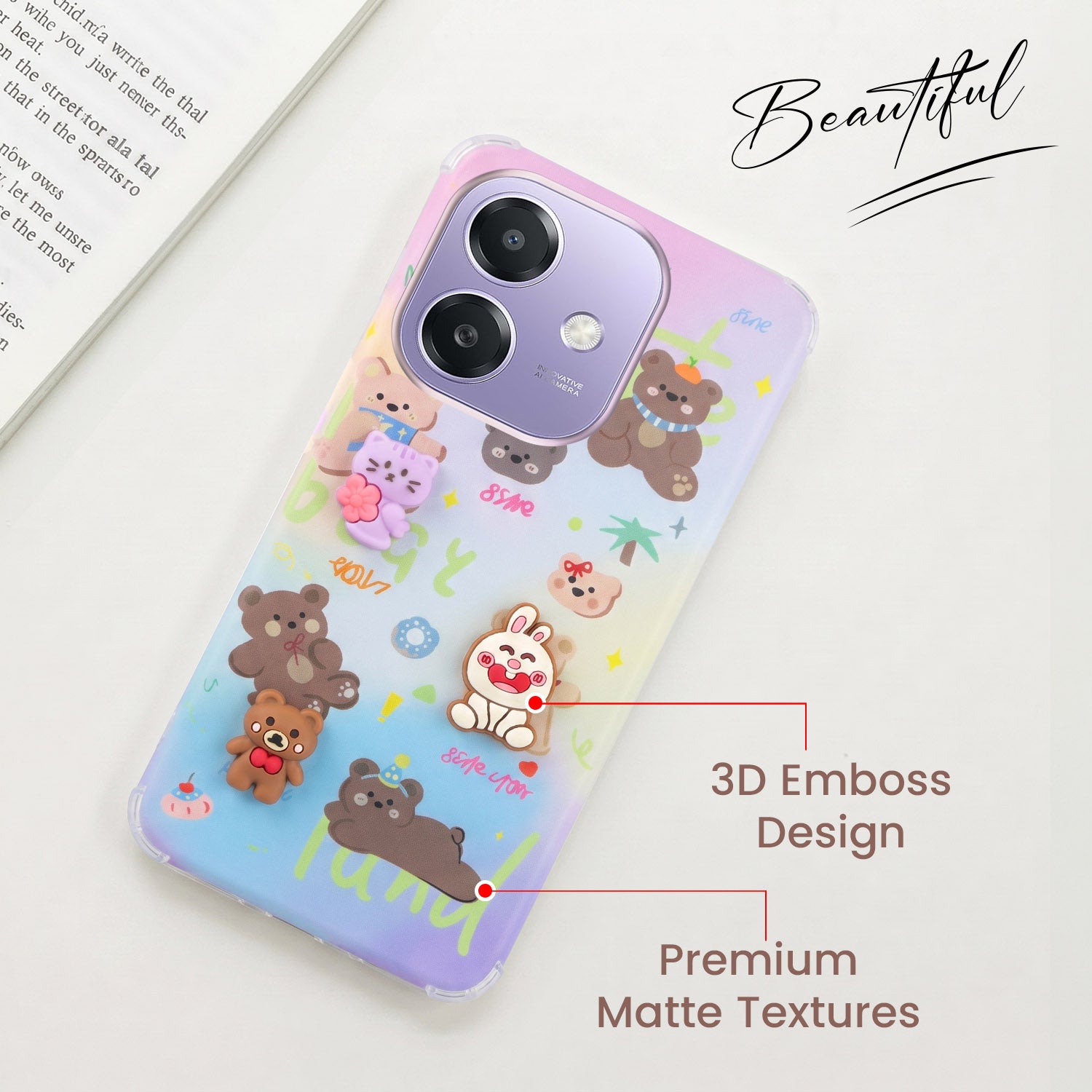 For Oppo A3X (4G/5G) | Oppo A3 5G Back Cover Case (3D Cute Cartoons | Hard Back Side Soft | Matte Premium Finish | HD Printing)