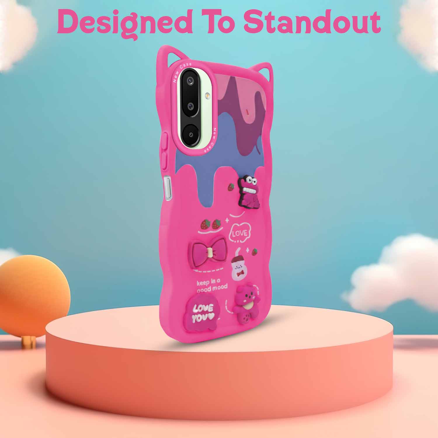 For Samsung Galaxy M16 5G | Samsung Galaxy F16 5G Back Case Cover Strap (3D embossed Figures | Strap Holder | 360* Soft Cushion with Camera Bump)