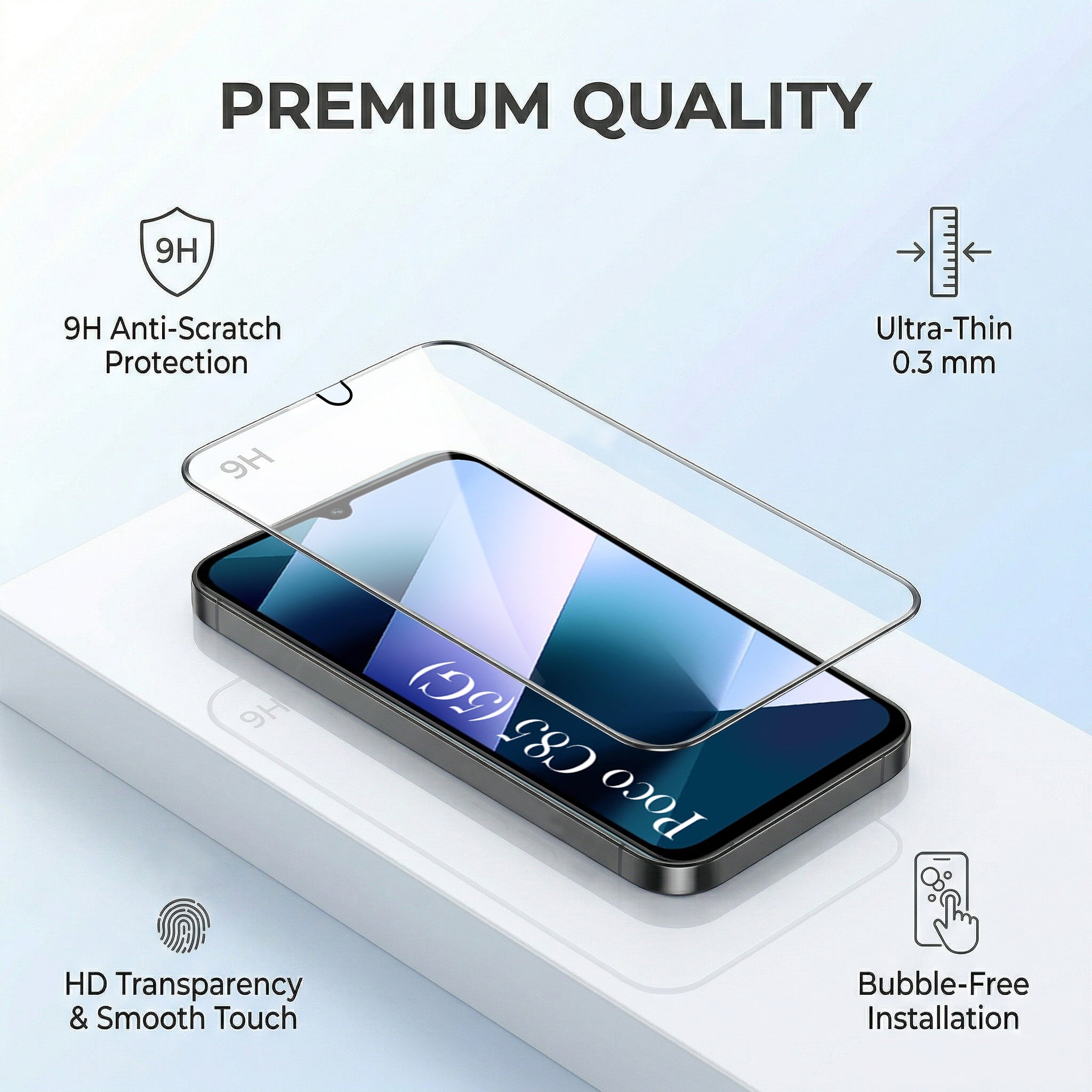 For Poco C85 5G Combo with Back Cover and 9H Tempered Glass (Lifetime Anti-Yellow | Crystal Clear Shockproof | Oleophobic Coating Screen Glass)