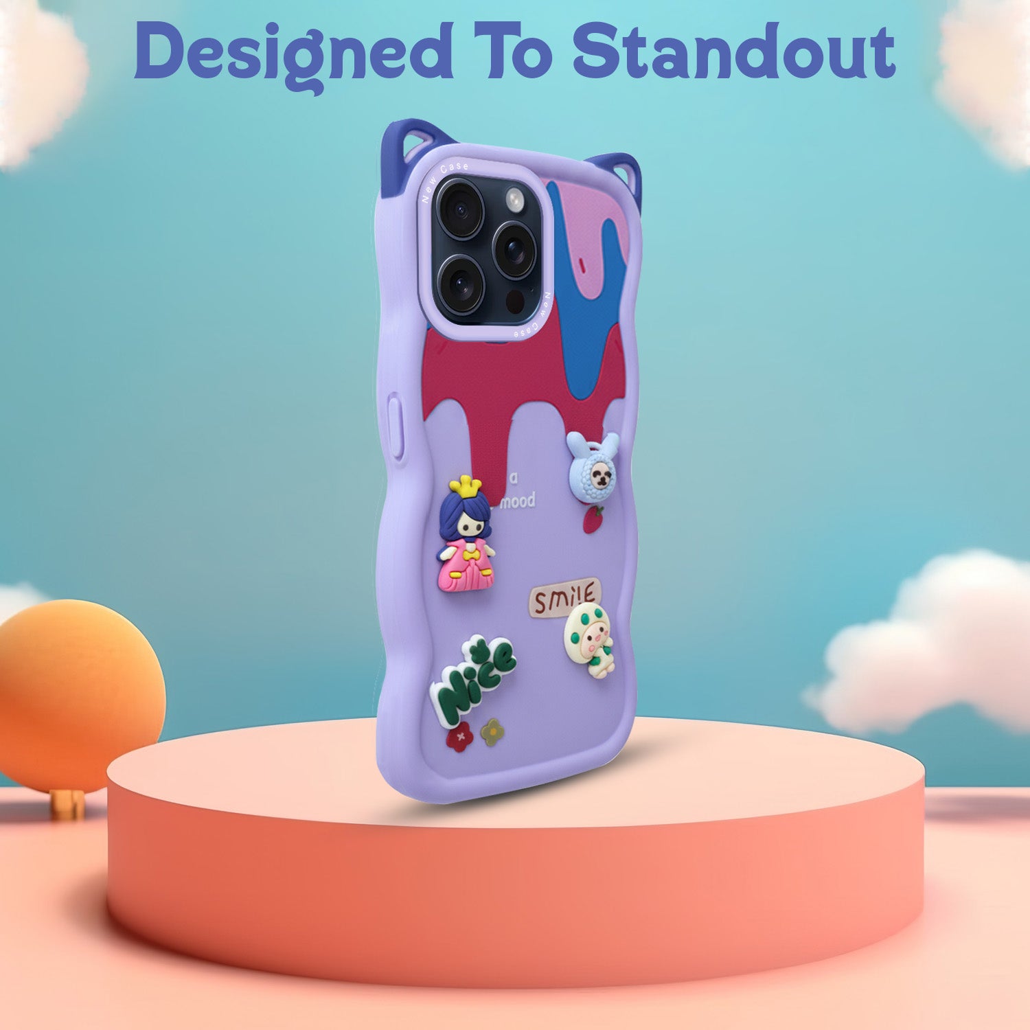 For Apple iPhone 15 Pro Back Case Cover Strap(3D Embossed Figures | Strap Holder | 360* Soft Cushion with Camera Bump)