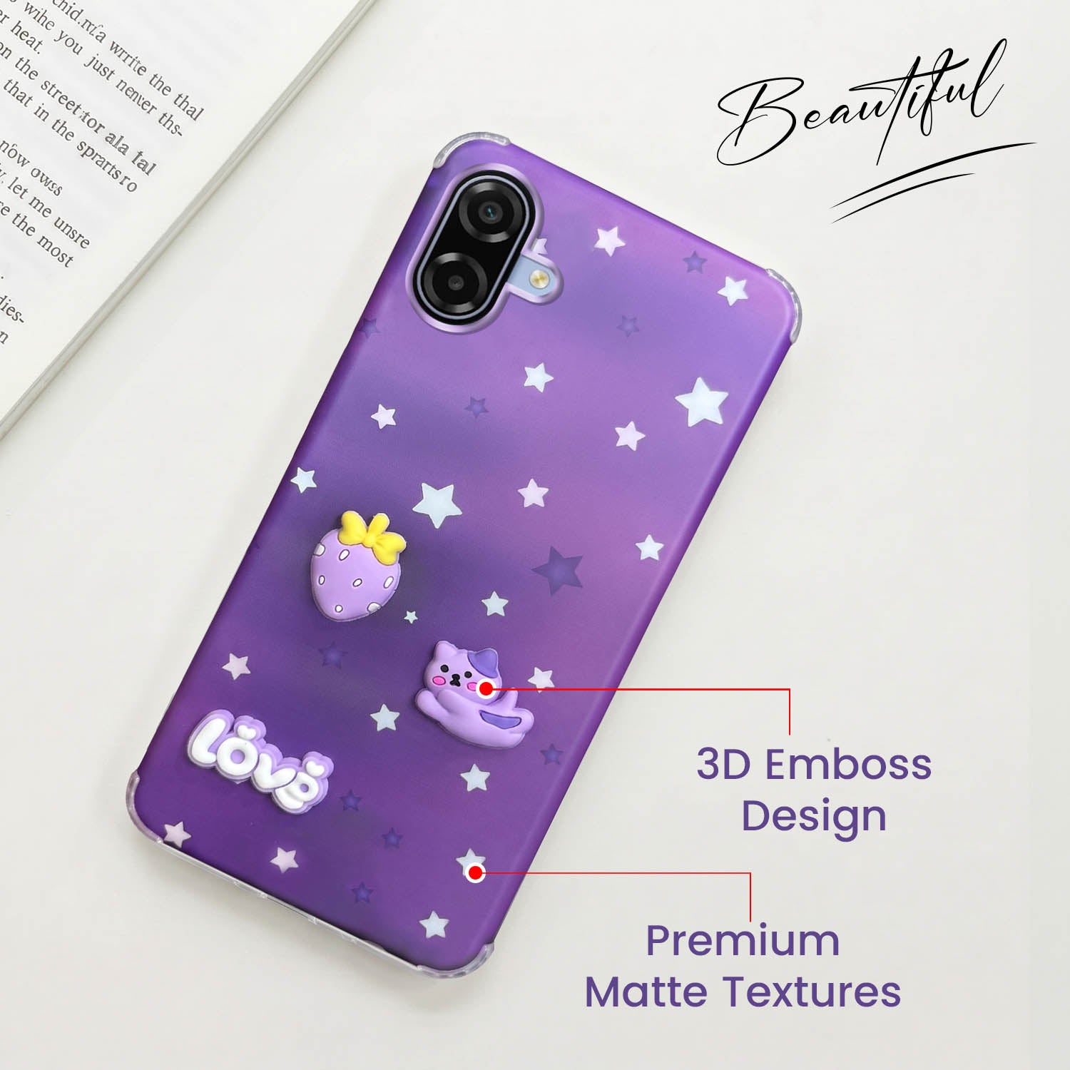 For Samsung Galaxy M17e Back Cover Case (3D Cute Cartoons | Hard Back Side Soft | Matte Premium Finish | HD Printing)