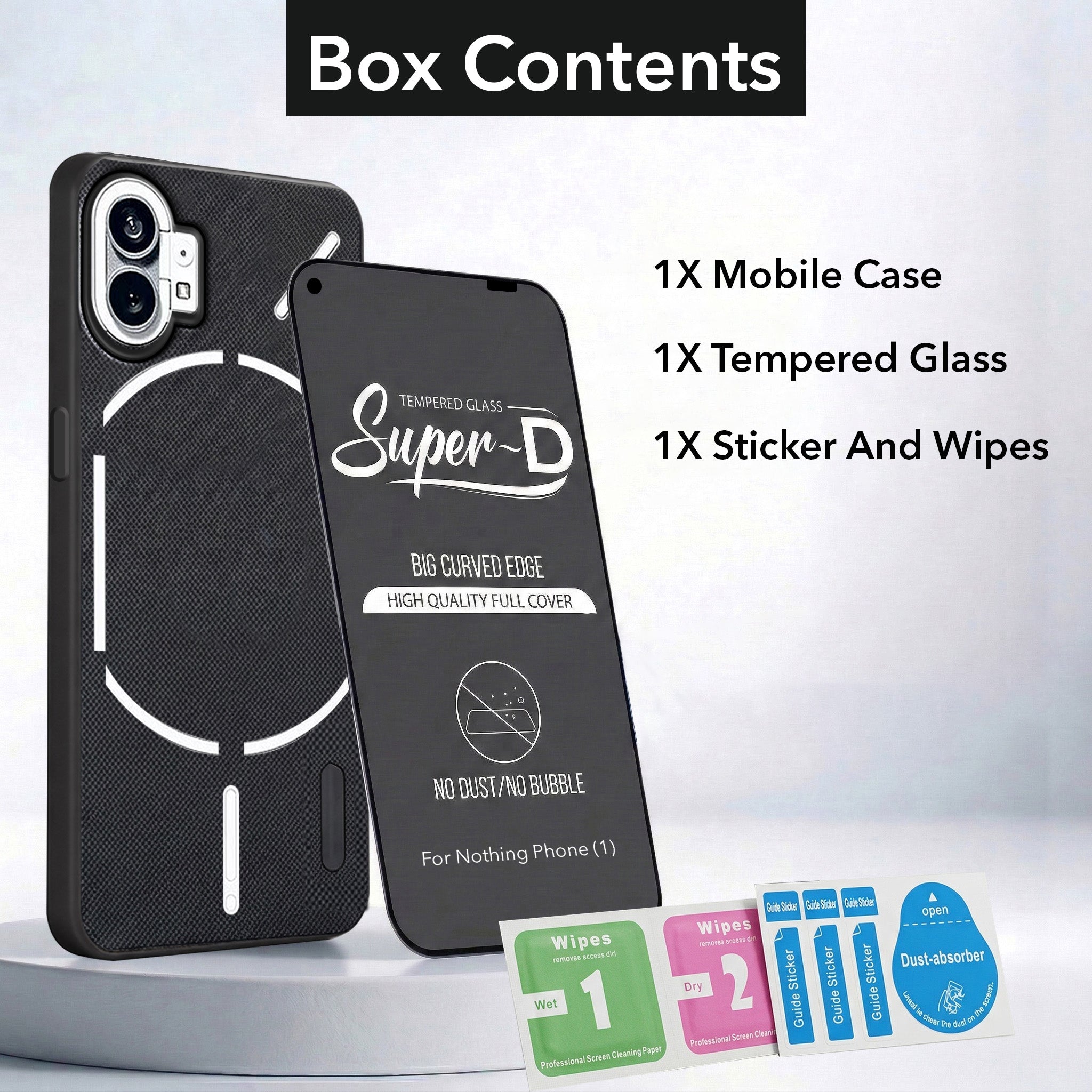 For Nothing Phone 1 Combo with Back Cover and 9H Tempered Glass (Textured Grip Design | Micro-Fiber Cloth Inside | Oleophobic Coating Screen Glass)