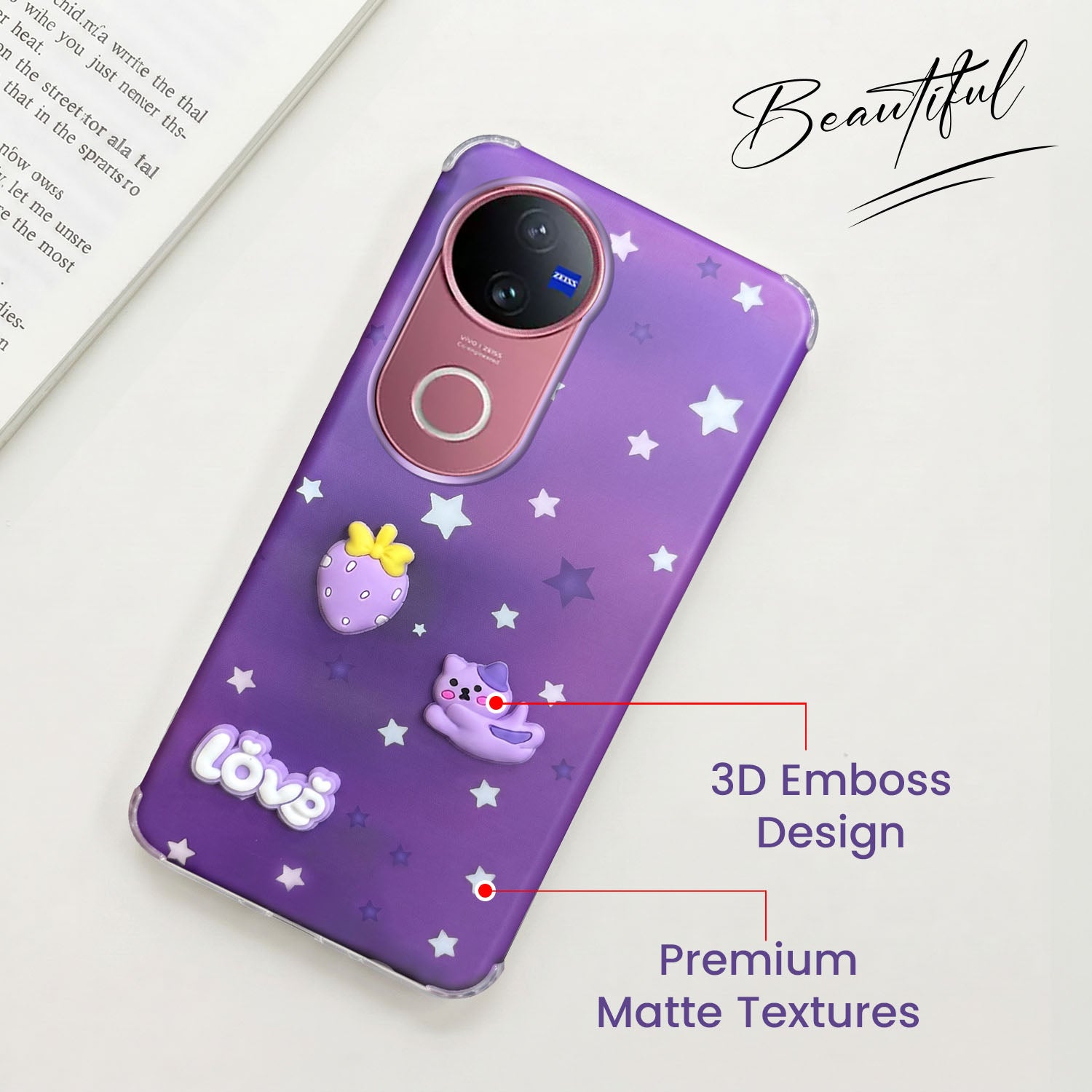 For Vivo V50 | Vivo V50e Back Cover Case (3D Cute Cartoons | Hard Back Side Soft | Matte Premium Finish | HD Printing)
