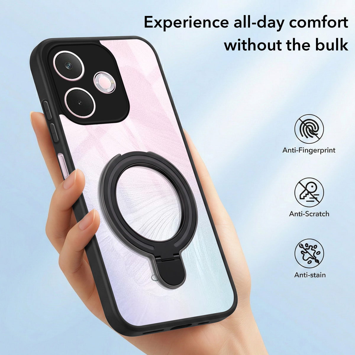 For Oppo A5 Pro Back Cover Case (Kick Stand Ring Holder | Life time Anti Yellow | Camera Protection)