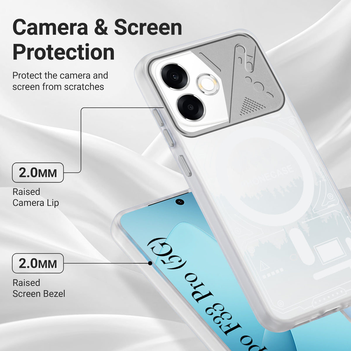 For Oppo F33 Pro 5G Metallic Back Cover Case (Metallic Camera Protection & Buttons | Translucent Milky Shade | Hard Polycarbonate)