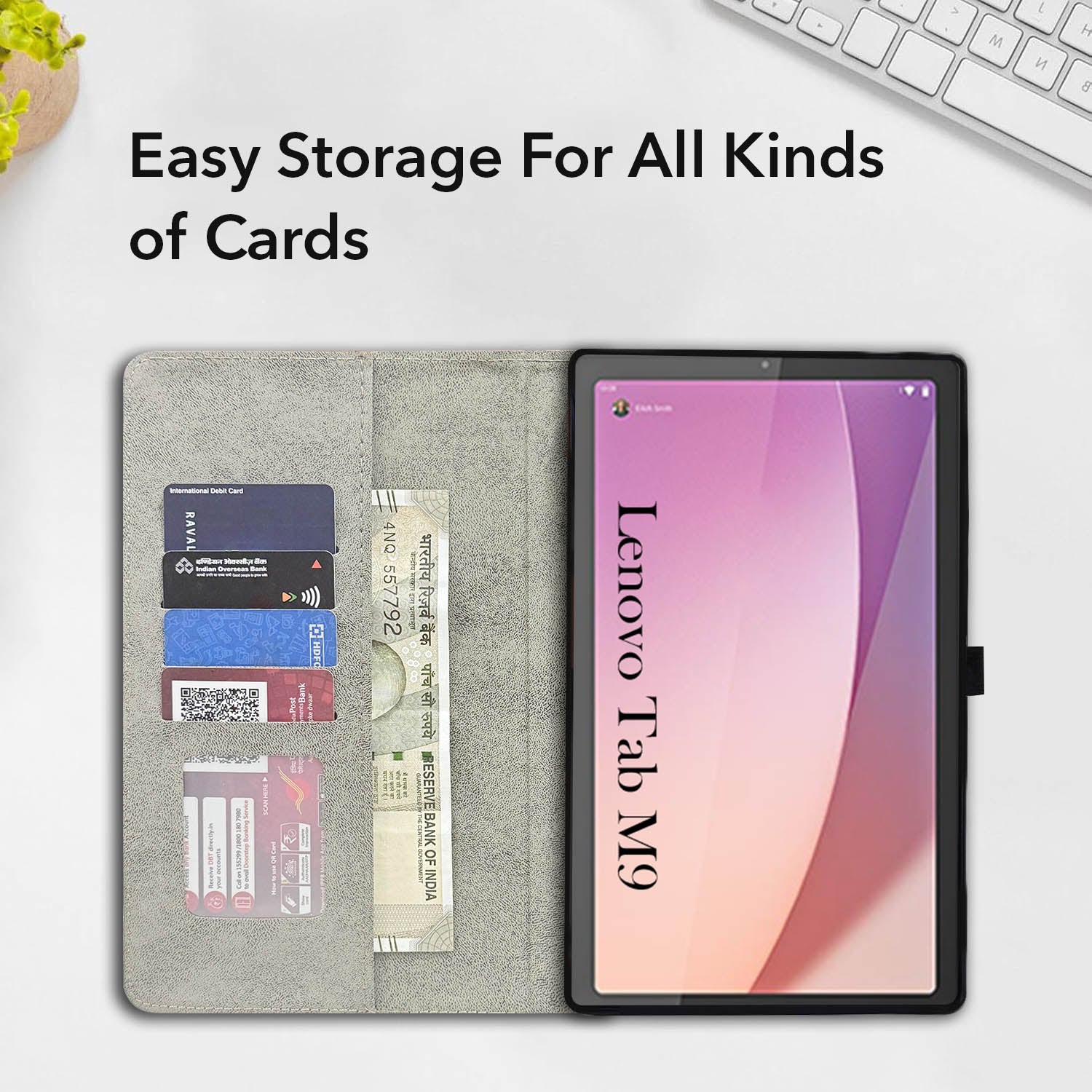 For Flip Cover Folio Case Lenovo Tab M9 (TB310FU) 9 Inch (PU Leather | Multi-Angle Smart Stand | Card Storage Slots | Silicone Back Pouch)