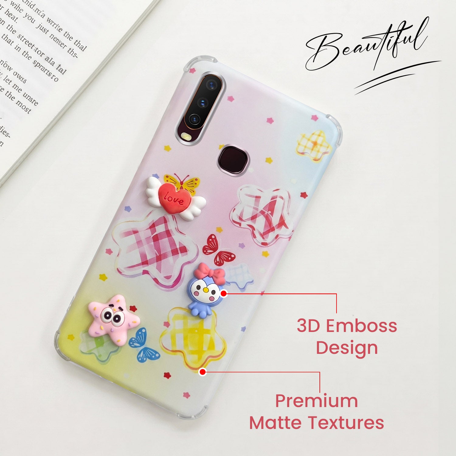 For Vivo Y12 | Y15 | Y17 Back Cover Case (3D Cute Cartoons | Hard Back Side Soft | Matte Premium Finish | HD Printing)