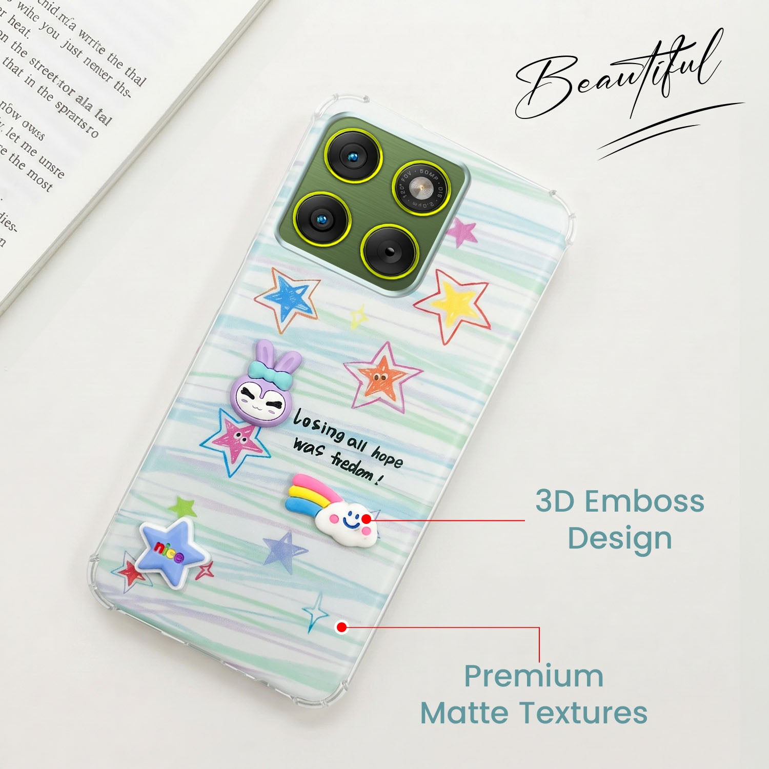 For Motorola Moto Edge 70 Back Cover Case (3D Cute Cartoons | Hard Back Side Soft | Matte Premium Finish | HD Printing)