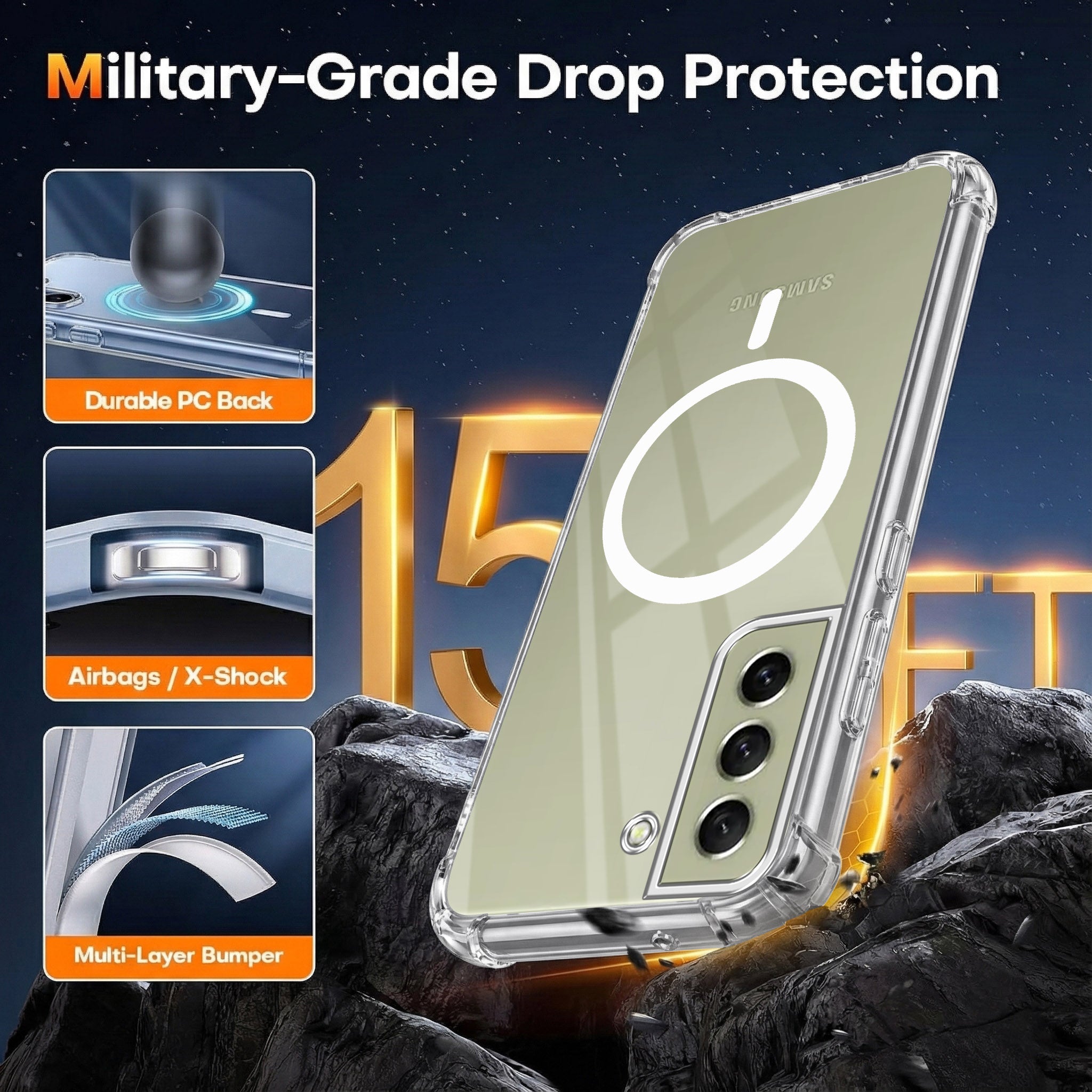 For Samsung Galaxy S21 FE 5G Back Cover Shockproof Crystal-Clear (Magsafe Wireless Support | Drop & Camera Protection | Hard Polycarbonate)
