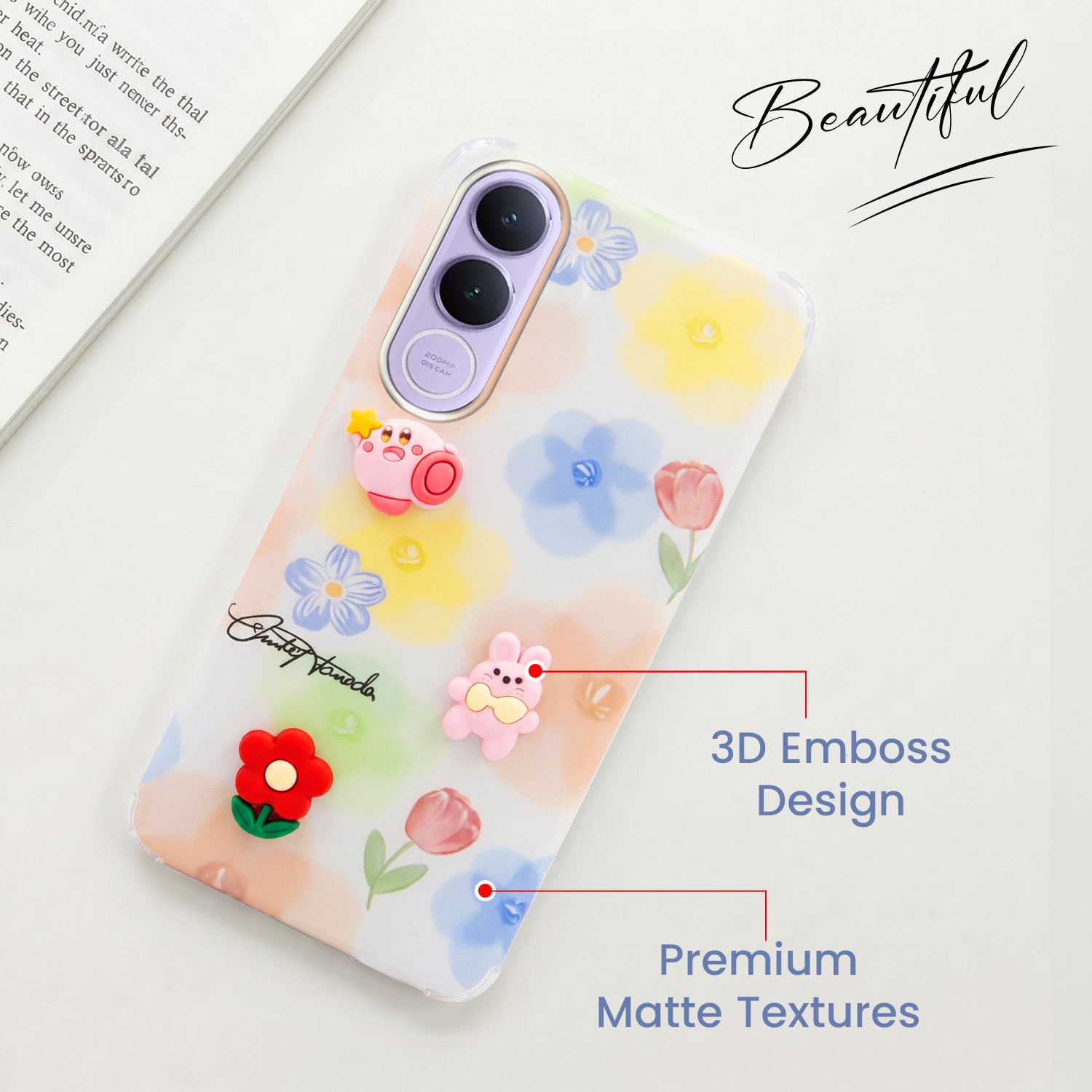 For Vivo V70 FE 5G Back Cover Case (3D Cute Cartoons | Hard Back Side Soft | Matte Premium Finish | HD Printing)