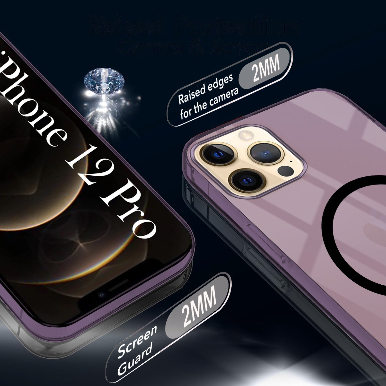 For Apple iPhone 12 Pro Back Case Cover Lifetime Anti-Yellow MagSafe Compatible Clear (Sleek Hard Crystal | Camera Protection and Shockproof)