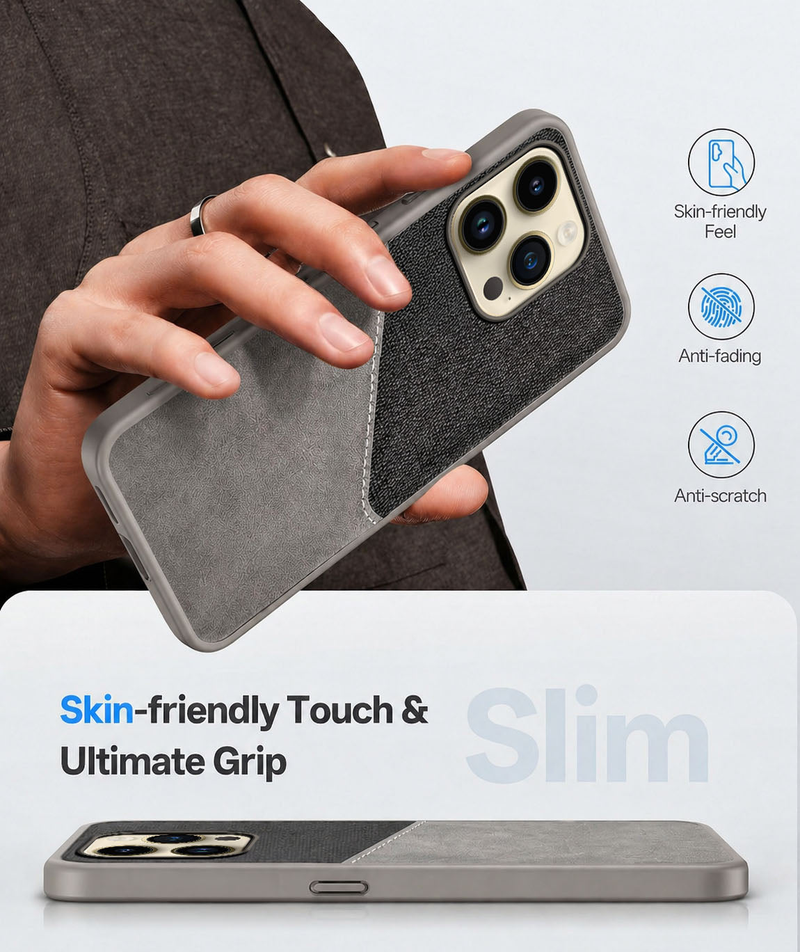 For Apple iPhone 14 Pro Back Cover Case (Dual PU Leather Stitch | Professional Minimalist | Soft and Flexible)