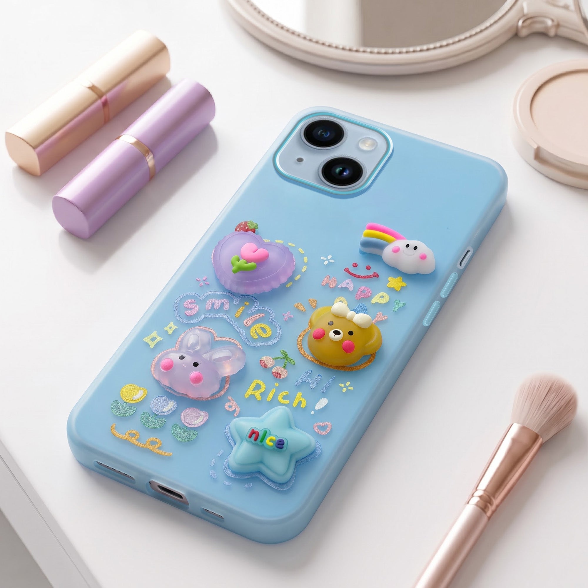 For Apple iPhone 14 Back Cover Case (Cute 3D cartoon charms design | Slim Aesthetic Case for Girls | Camera Protection | Hard Unbreakable)