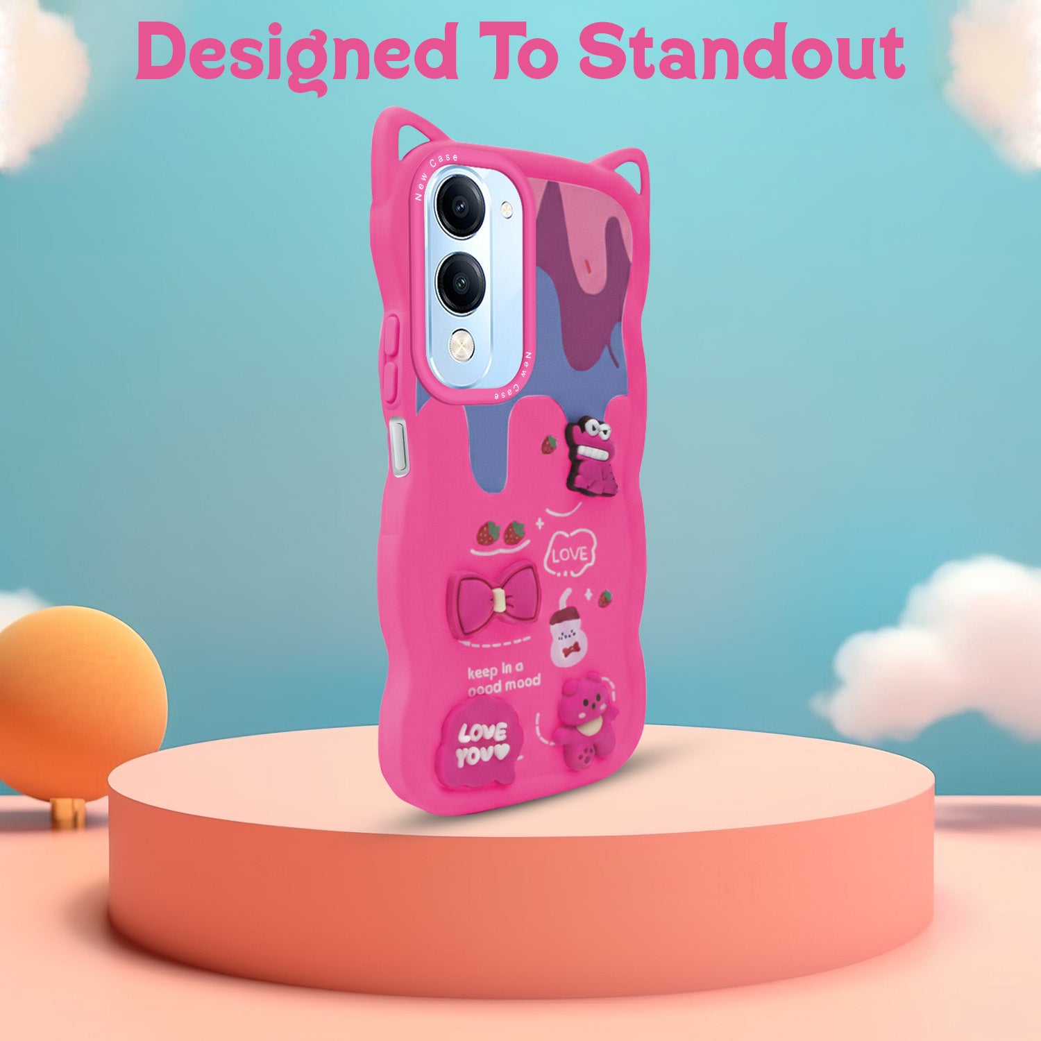 For Vivo iQOO Z10 Lite Back Case Cover Strap (3D Embossed Figures | Strap Holder | 360* Soft Cushion with Camera Bump)