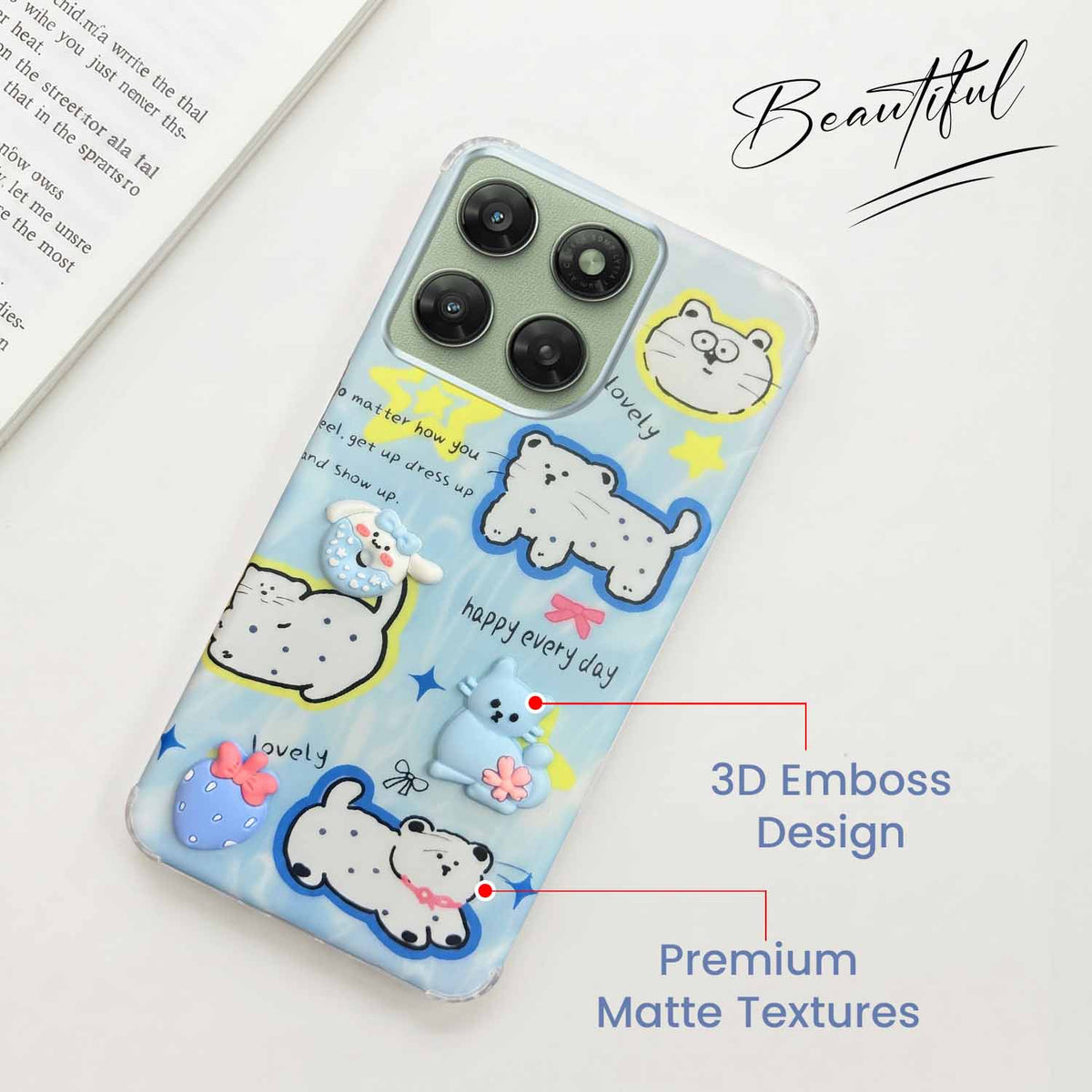 For Motorola Moto G77 Power Back Cover Case (3D Cute Cartoons | Hard Back Side Soft | Matte Premium Finish | HD Printing)