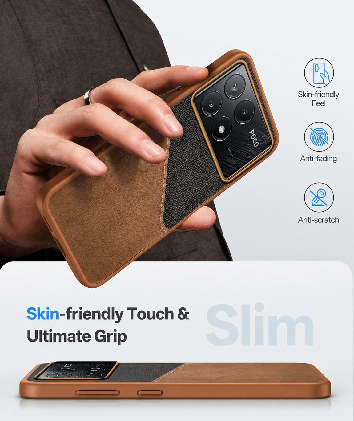 For Poco X6 Pro 5G Back Cover Case (Dual PU Leather Stitch | Professional Minimalist | Soft and Flexible)