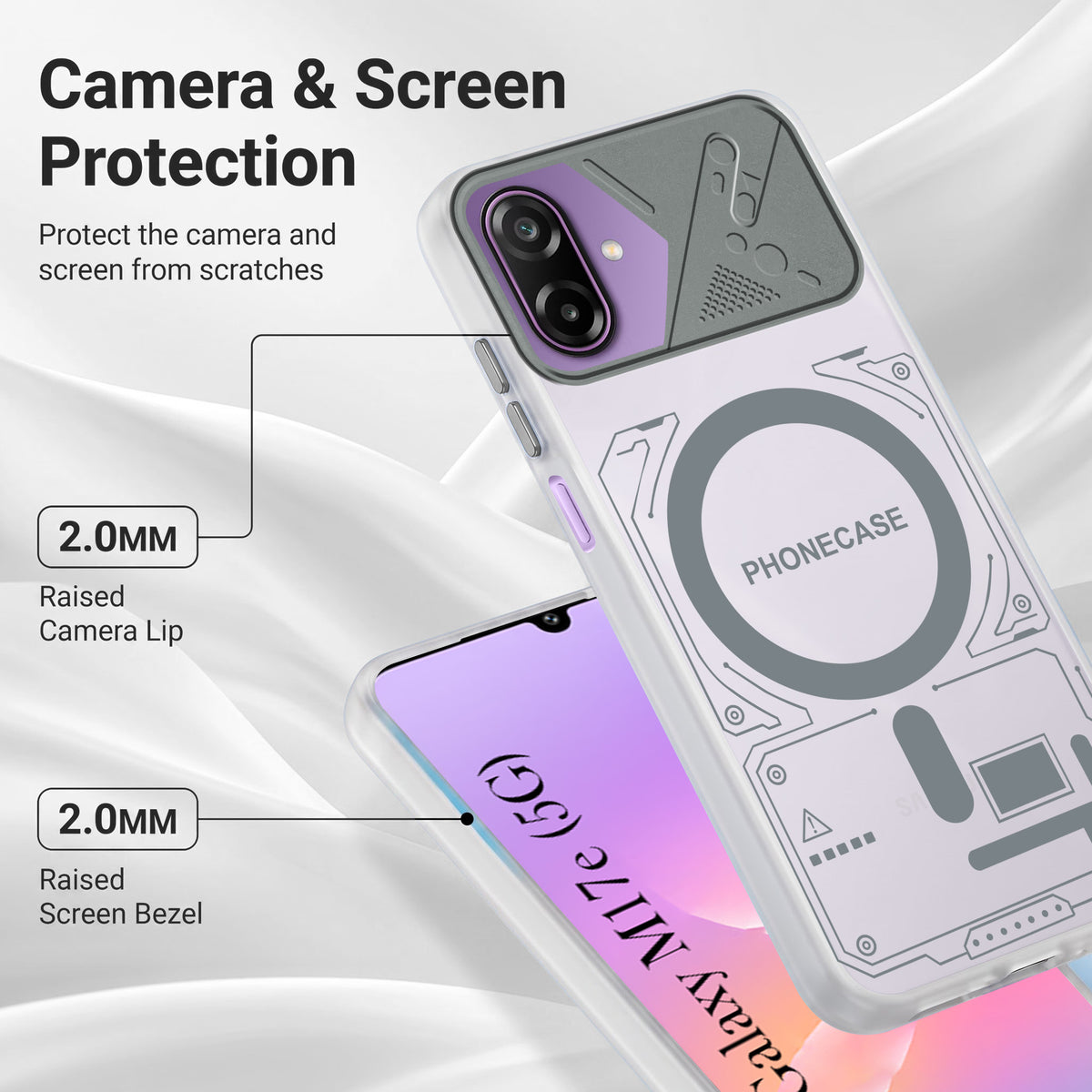 For Samsung Galaxy M17e Metallic Back Cover Case (Metallic Camera Protection & Buttons | Translucent Milky Shade | Hard Polycarbonate)