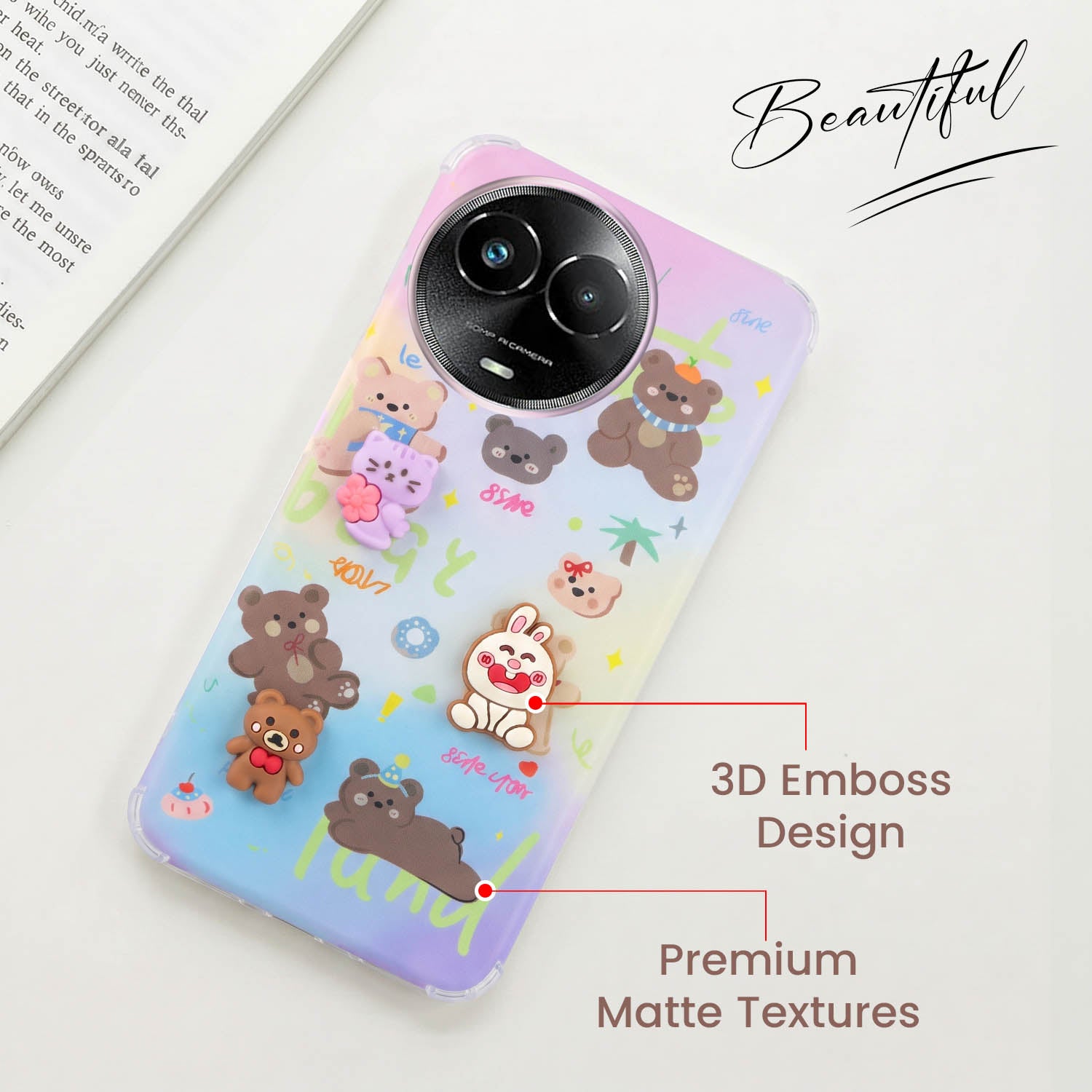For Realme C67 Back Cover Case (3D Cute Cartoons | Hard Back Side Soft | Matte Premium Finish | HD Printing)
