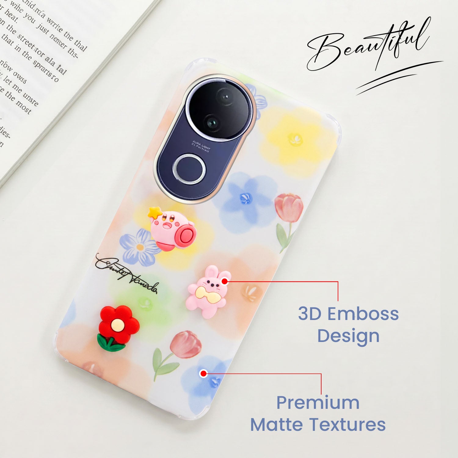 For Vivo T4R Back Cover Case (3D Cute Cartoons | Hard Back Side Soft | Matte Premium Finish | HD Printing)