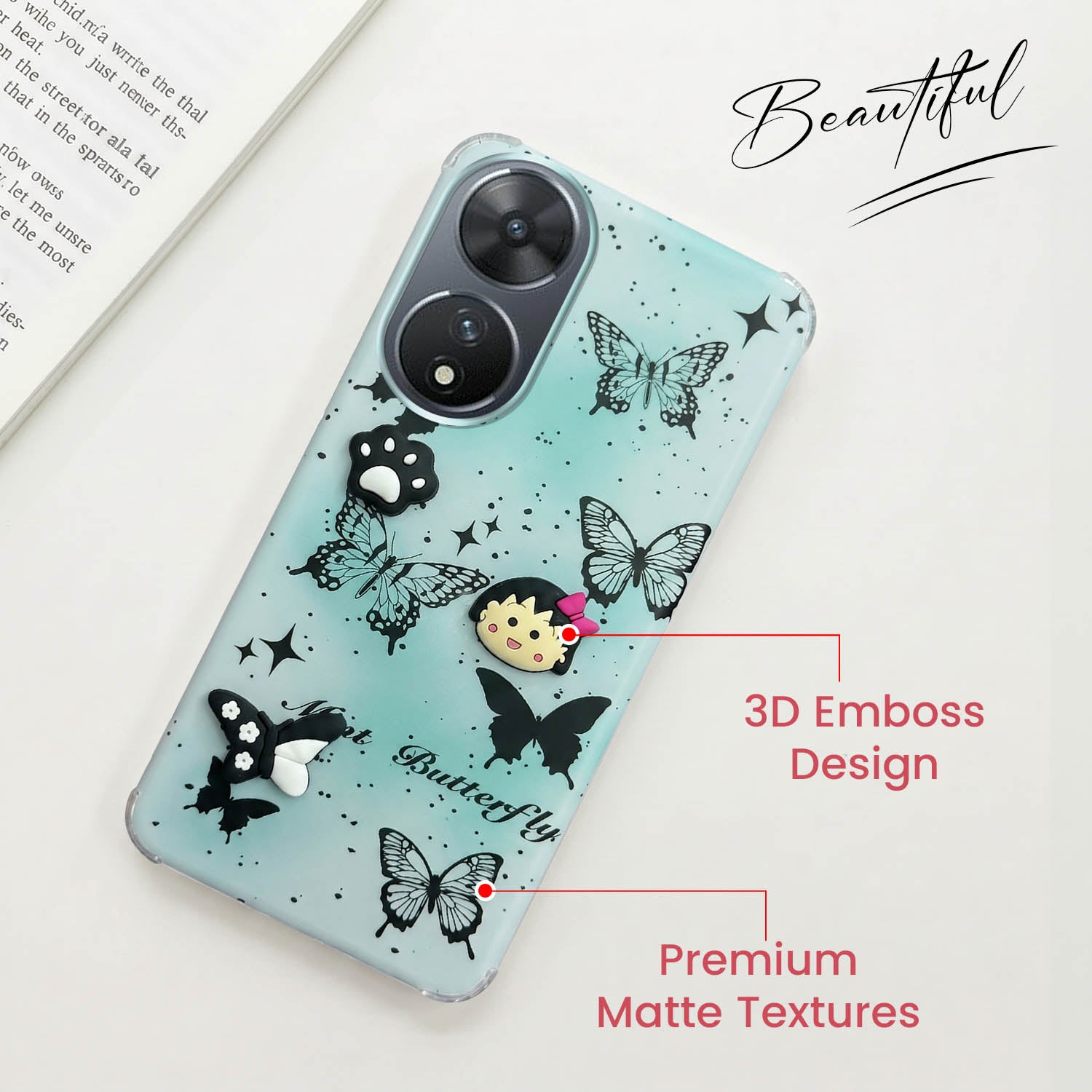 For Vivo T2 Back Cover Case (3D Cute Cartoons | Hard Back Side Soft | Matte Premium Finish | HD Printing)
