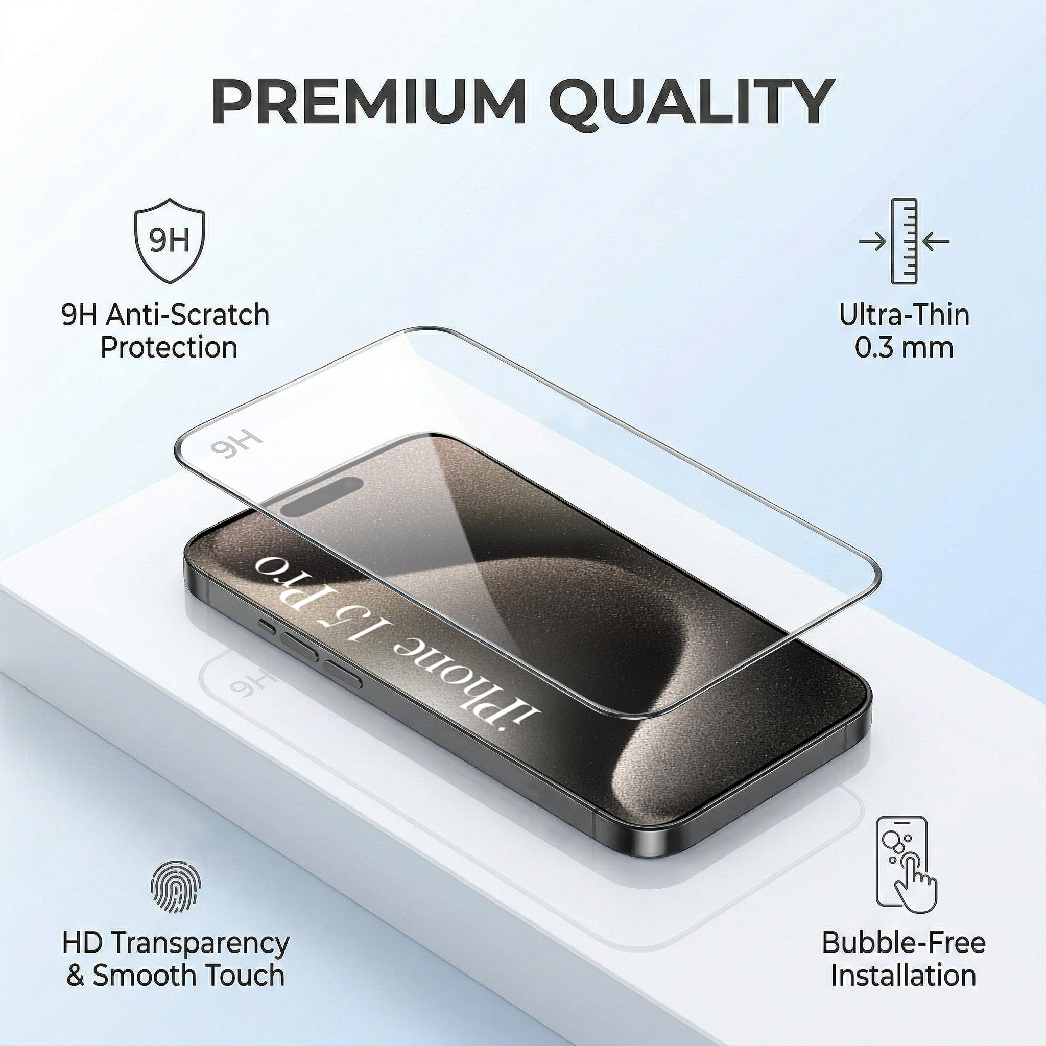 For Apple iPhone 15 Pro Combo with Back Cover and 9H Tempered Glass (Lifetime Anti-Yellow | Crystal Clear Shockproof | Oleophobic Coating Screen Glass)