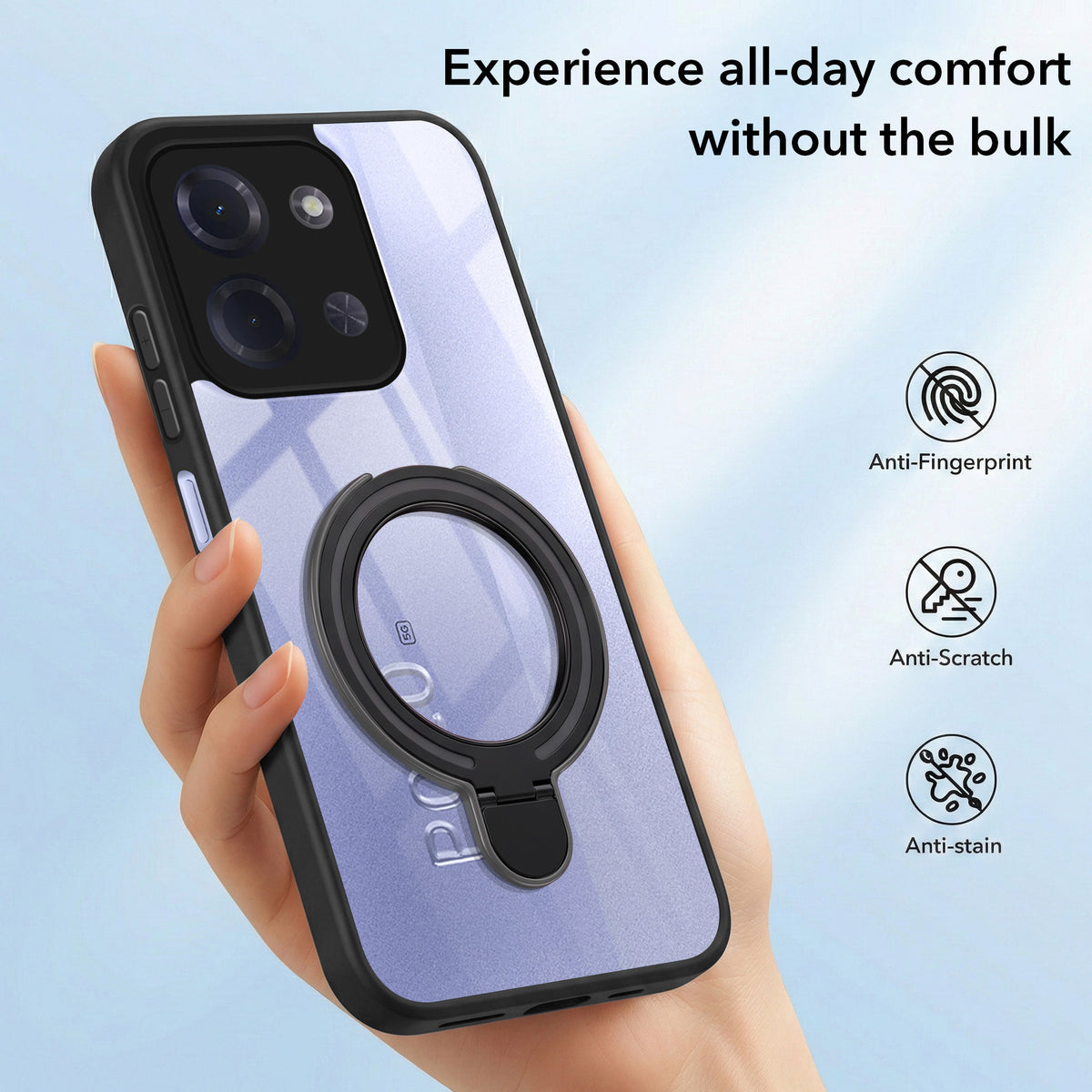 For Poco C85 5G Back Cover Case (Kick Stand Ring Holder | Life time Anti Yellow | Camera Protection)