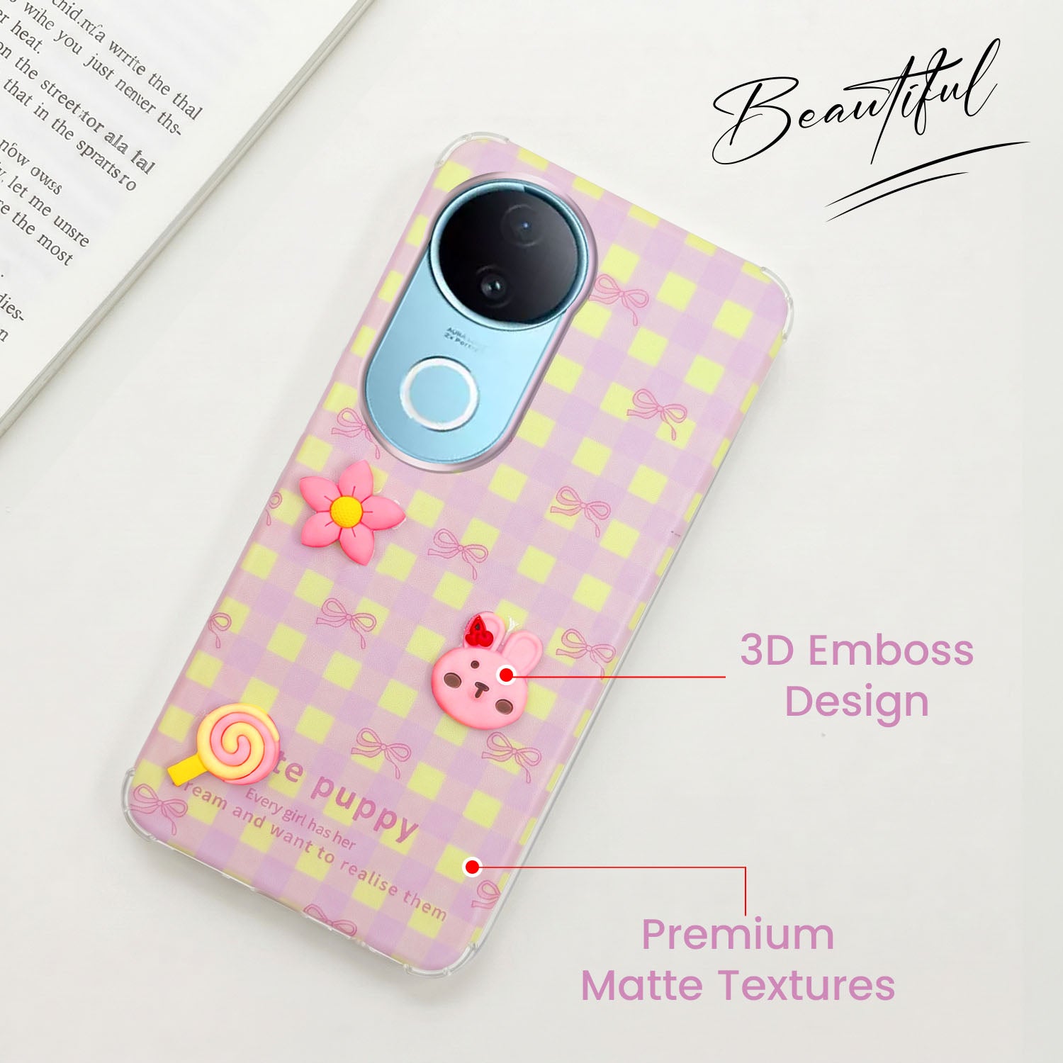 For Vivo iQOO Z10R Back Cover Case (3D Cute Cartoons | Hard Back Side Soft | Matte Premium Finish | HD Printing)
