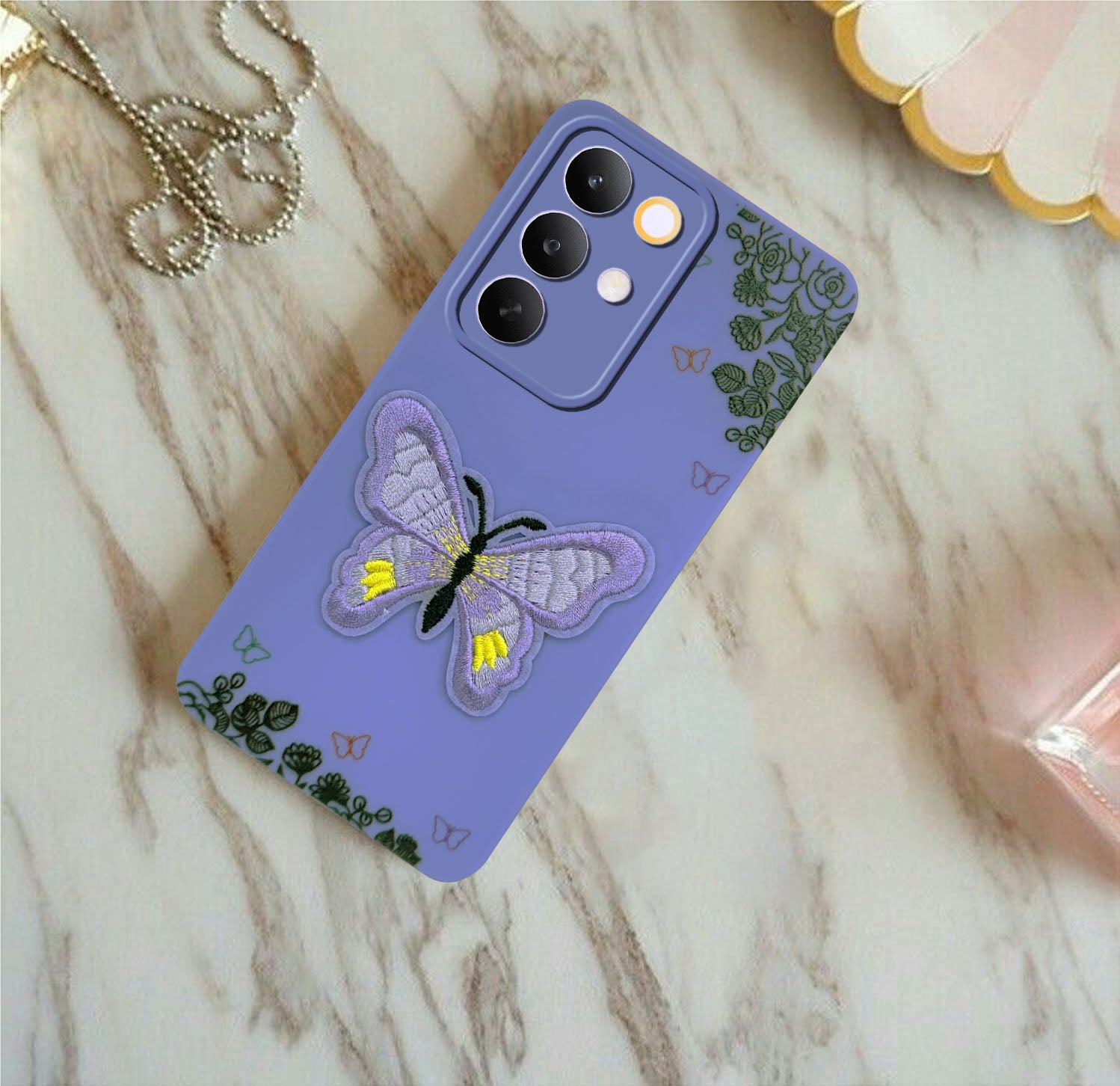For Realme C85 5G | Realme Narzo 90x Back Cover Case (Soft Butterfly Embroidery | Women Teen Girls | Camera Protection| Matte Silicone)