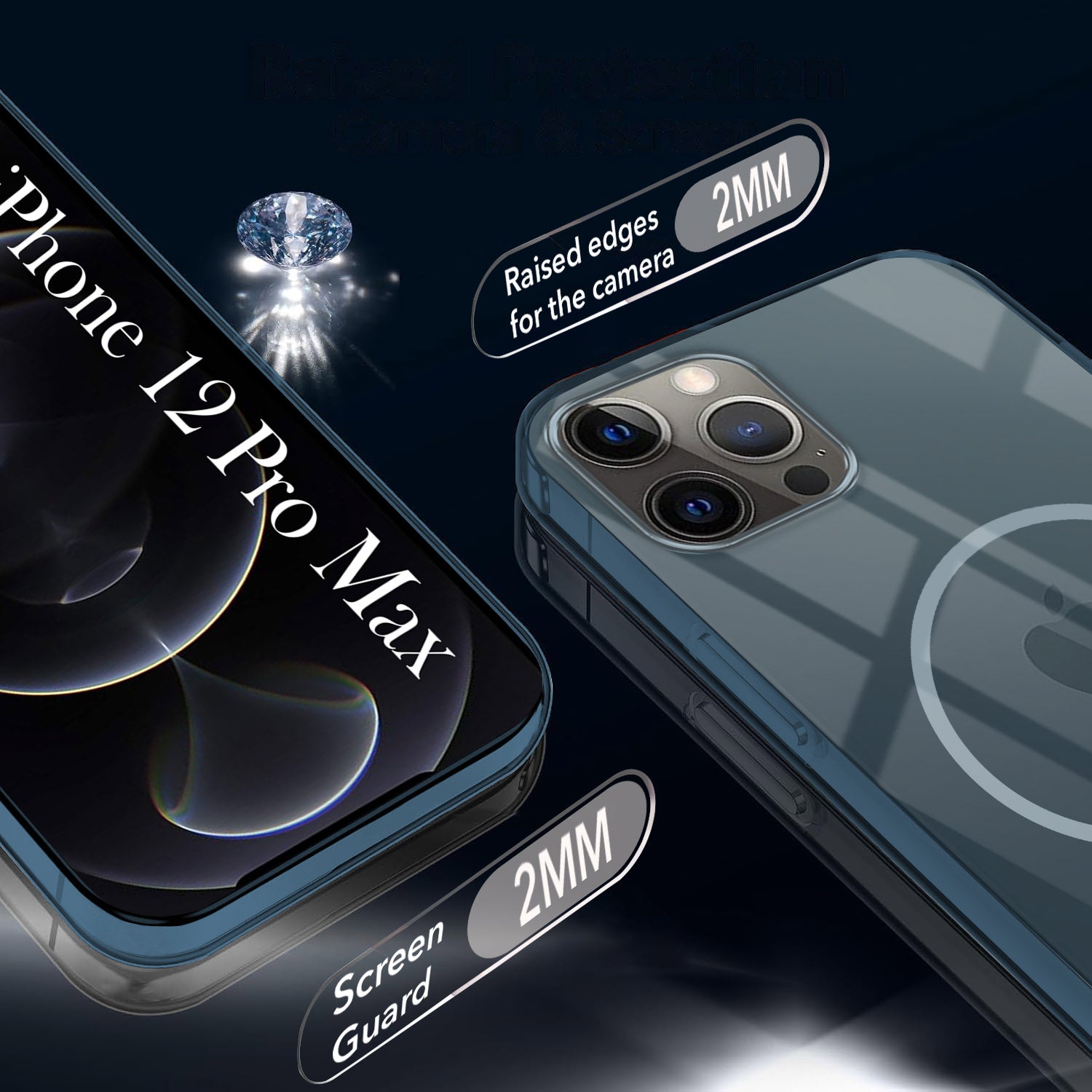 For Apple iPhone 12 Pro Max Back Cover Case Lifetime Anti-Yellow MagSafe Compatible Clear (Sleek Hard Crystal | Shockproof and Camera Protection)