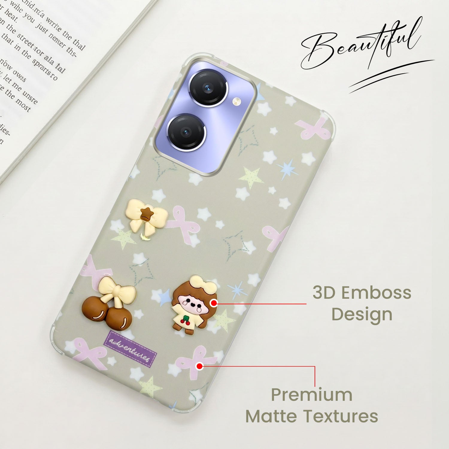For Vivo Y28s 5G | Vivo T3 Lite 5G Back Cover Case (3D Cute Cartoons | Hard Back Side Soft | Matte Premium Finish | HD Printing)