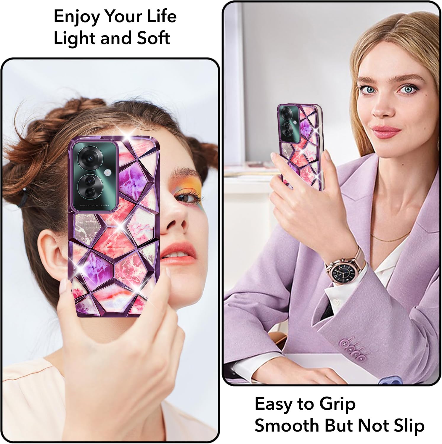 For Oppo Reno11 F 5G | Oppo Reno 11F 5G Back Cover Case (Dual Design Glitter Sparkle and Detachable Diamond Print Case | Soft and Flexible)