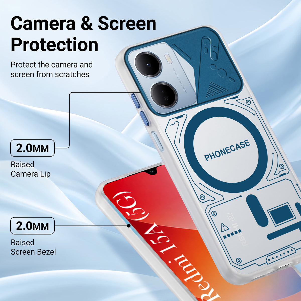 For Redmi 15A 5G Metallic Back Cover Case (Metallic Camera Protection & Buttons | Translucent Milky Shade | Hard Polycarbonate)