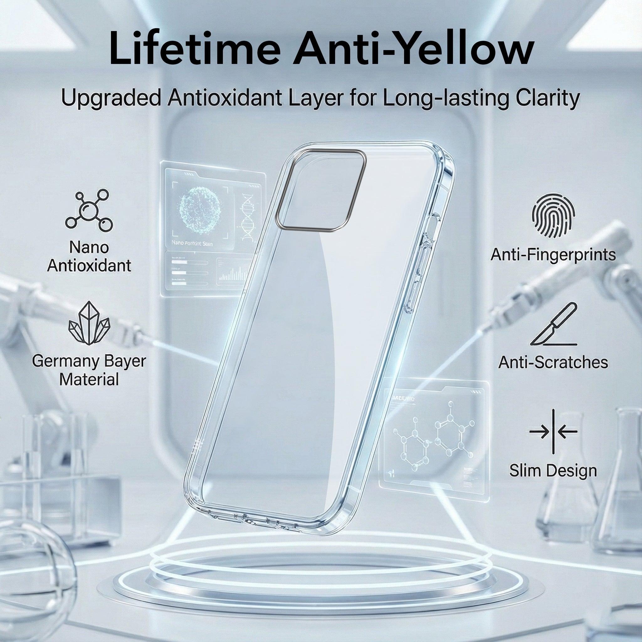 For Apple iPhone 13 Pro Max Combo with Back Cover and 9H Tempered Glass (Lifetime Anti-Yellow | Sleek Hard Crystal | Oleophobic Coating Screen Glass)