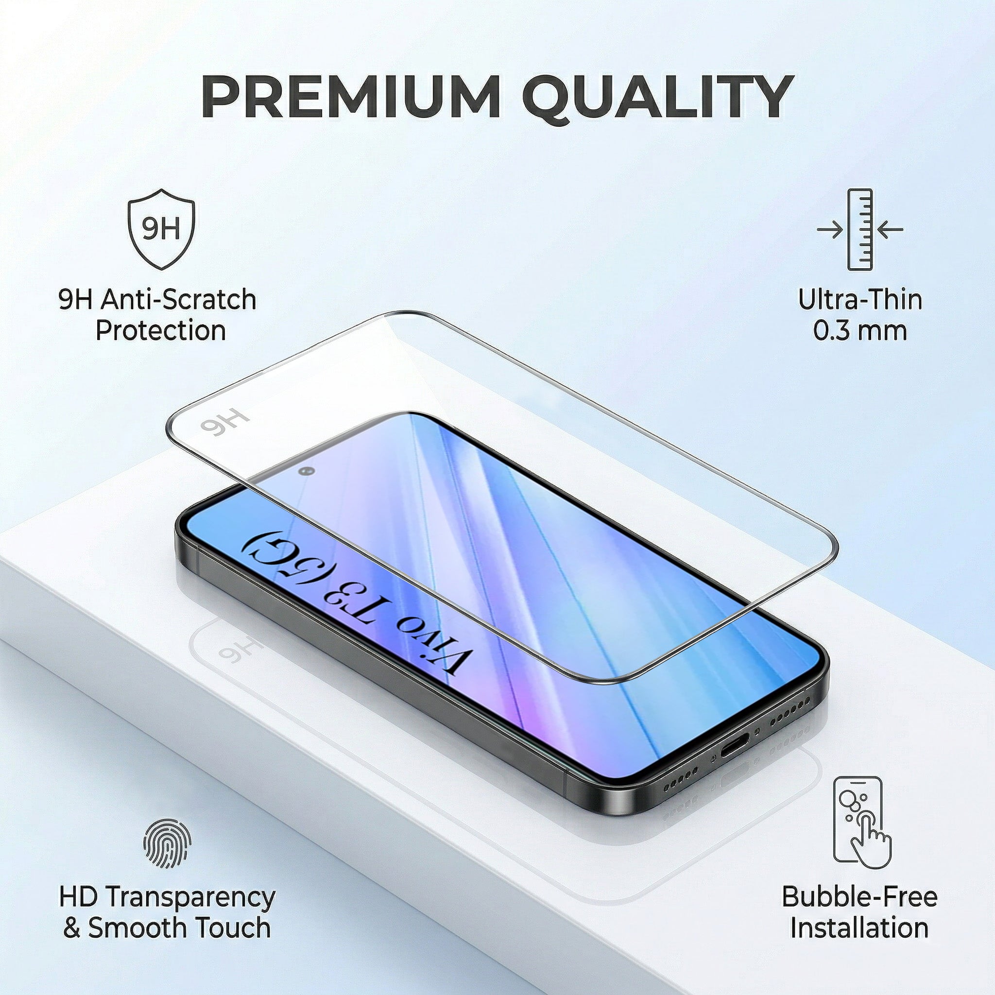 For Vivo T3 5G Combo with Back Cover and 9H Tempered Glass (Lifetime Anti-Yellow | Crystal Clear Shockproof | Oleophobic Coating Screen Glass)
