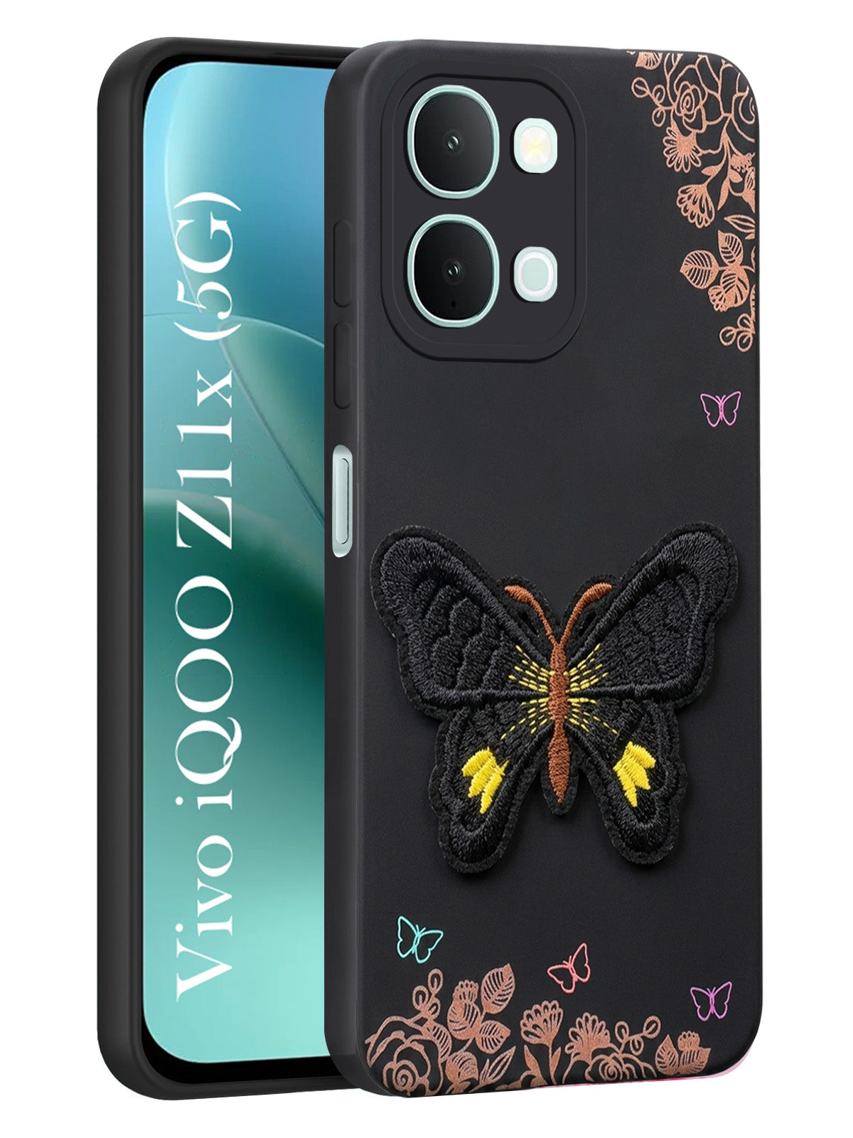 For Vivo iQOO Z11x 5G Back Cover Case (Soft Butterfly Embroidery | Women Teen Girls | Camera Protection| Matte Silicone)