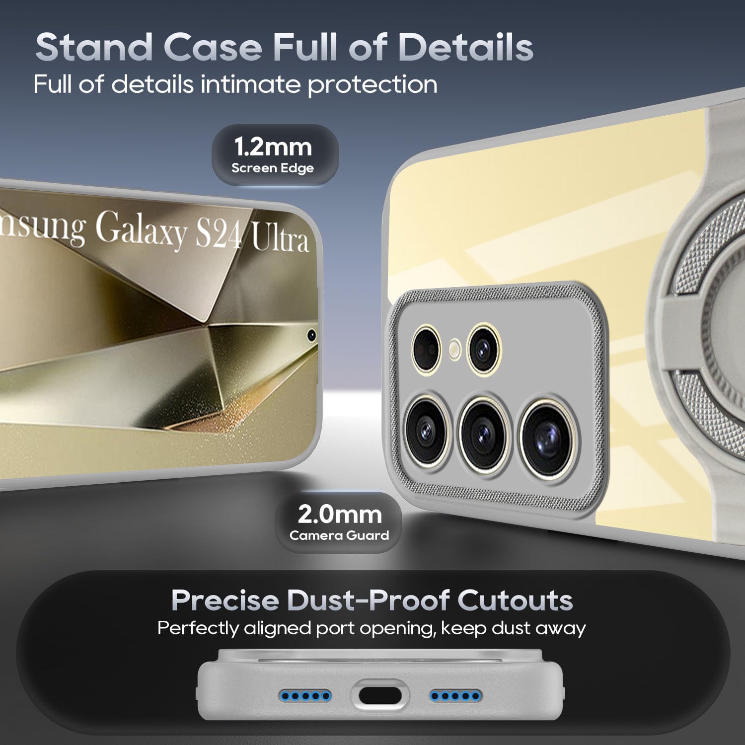 For Samsung Galaxy S24 Ultra Back Cover Case with stand (Built-in Ring Holder Kickstand | Lifetime Anti Yellow | Camera Protection)