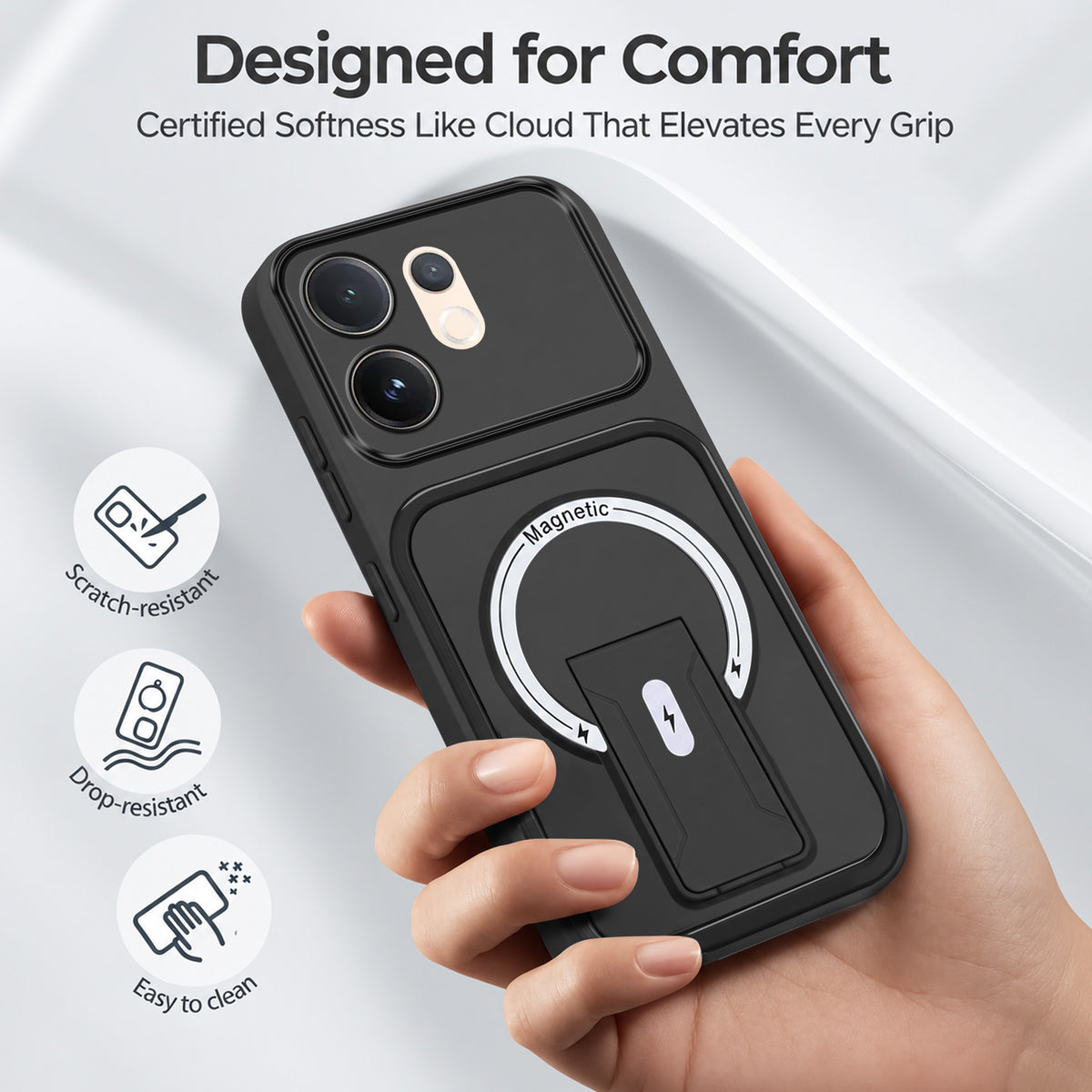 For Vivo V60 | Vivo T4 Pro Back Case Cover Metallic (Hybrid Armor Kickstand | MagSafe Compatible | Camera Protection Shockproof)