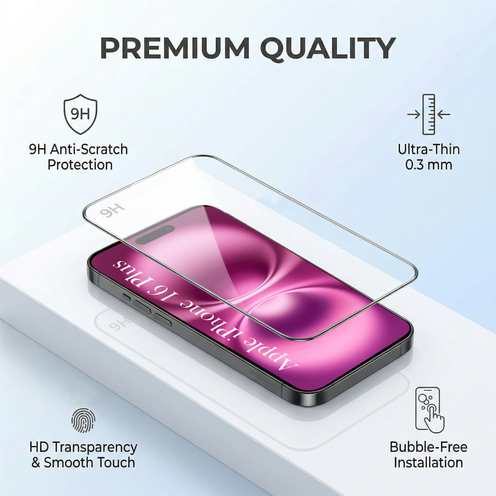 For Apple iPhone 16 Plus Combo with Back Cover and 9H Tempered Glass (Lifetime Anti-Yellow | Crystal Clear Shockproof | Oleophobic Coating Screen Glass)